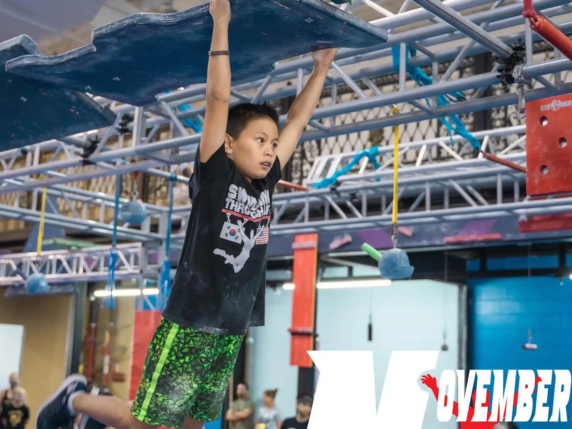 a boy jumping in the air