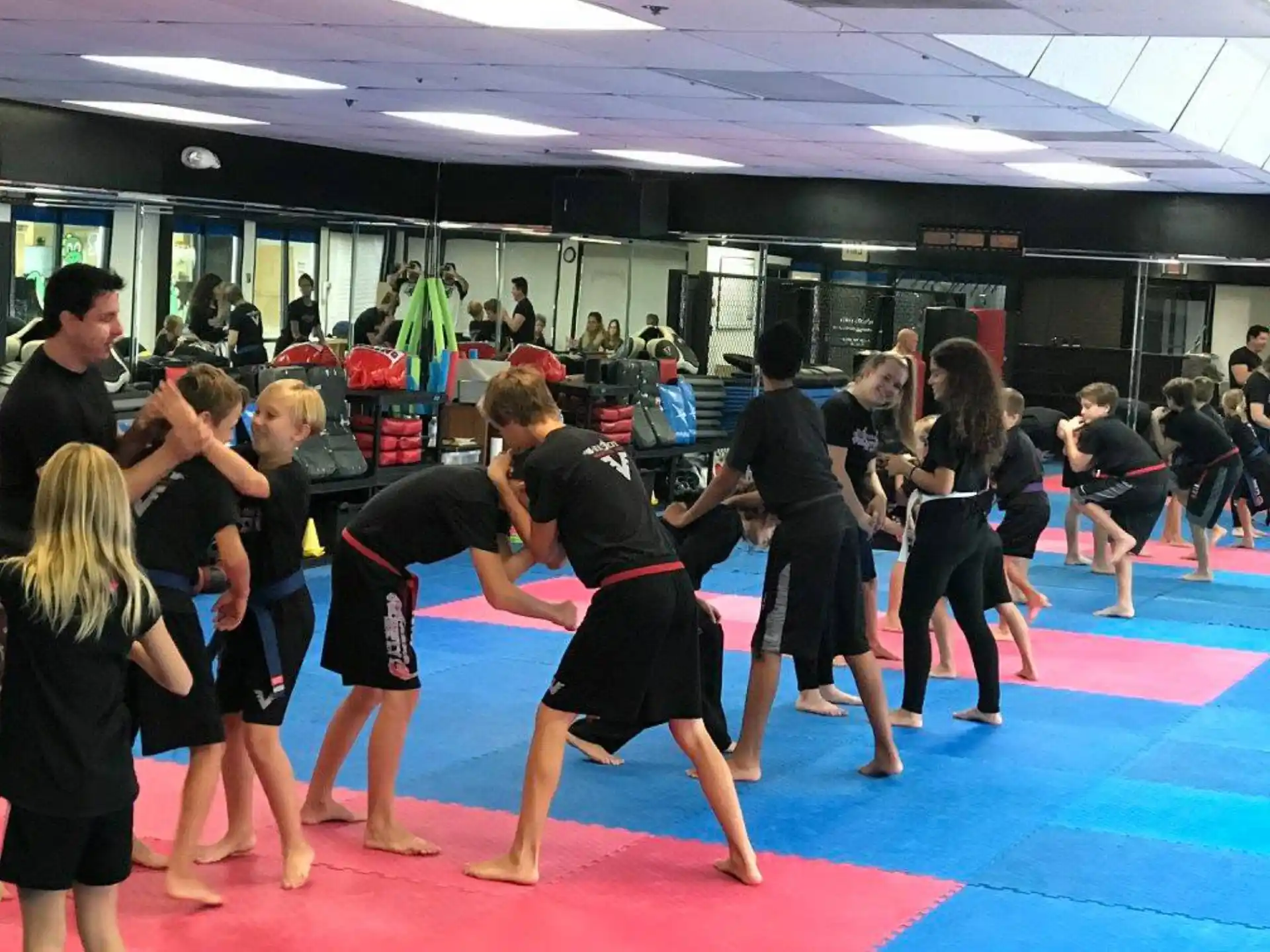 a group of people exercising