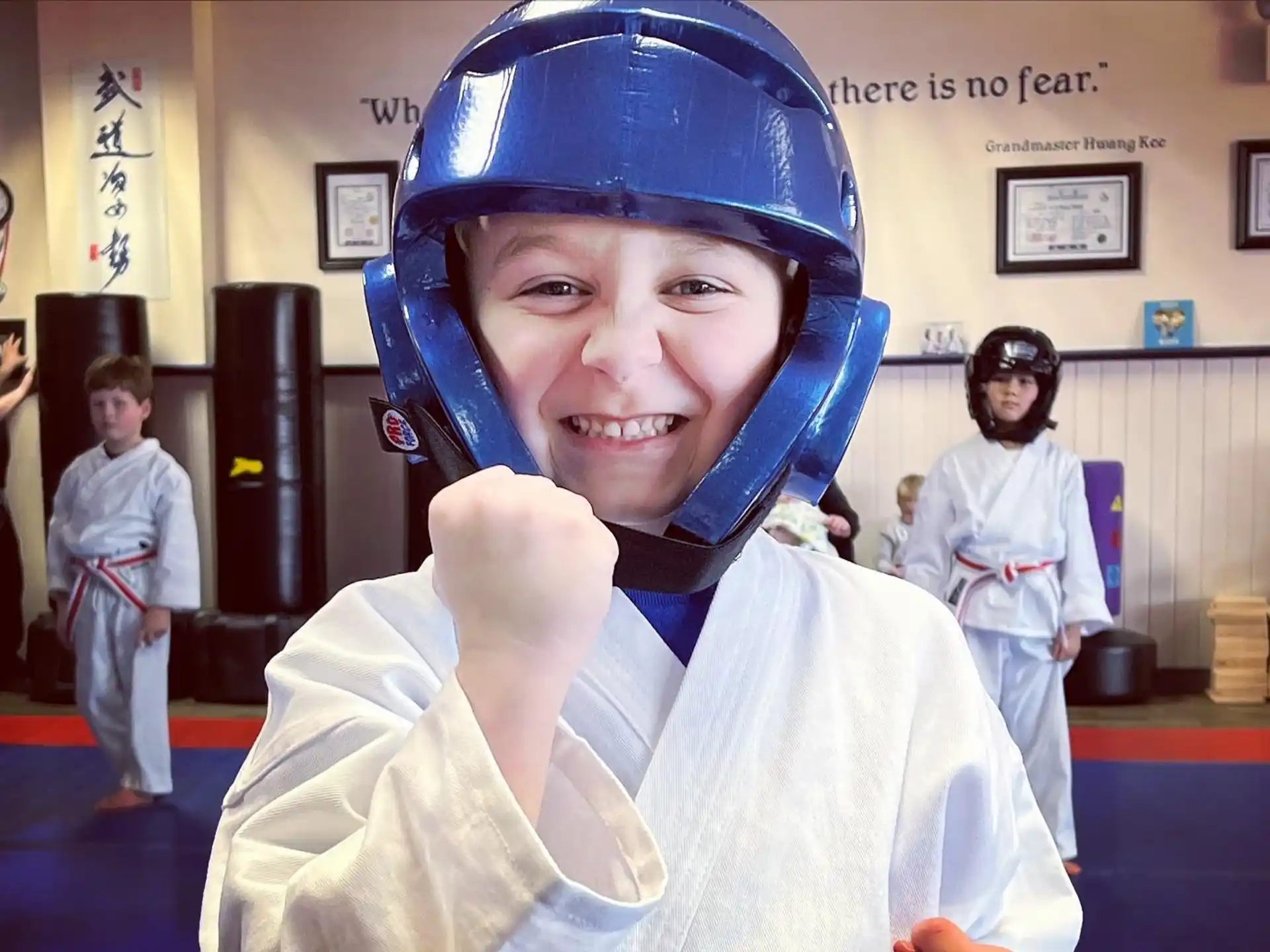 a boy wearing a helmet