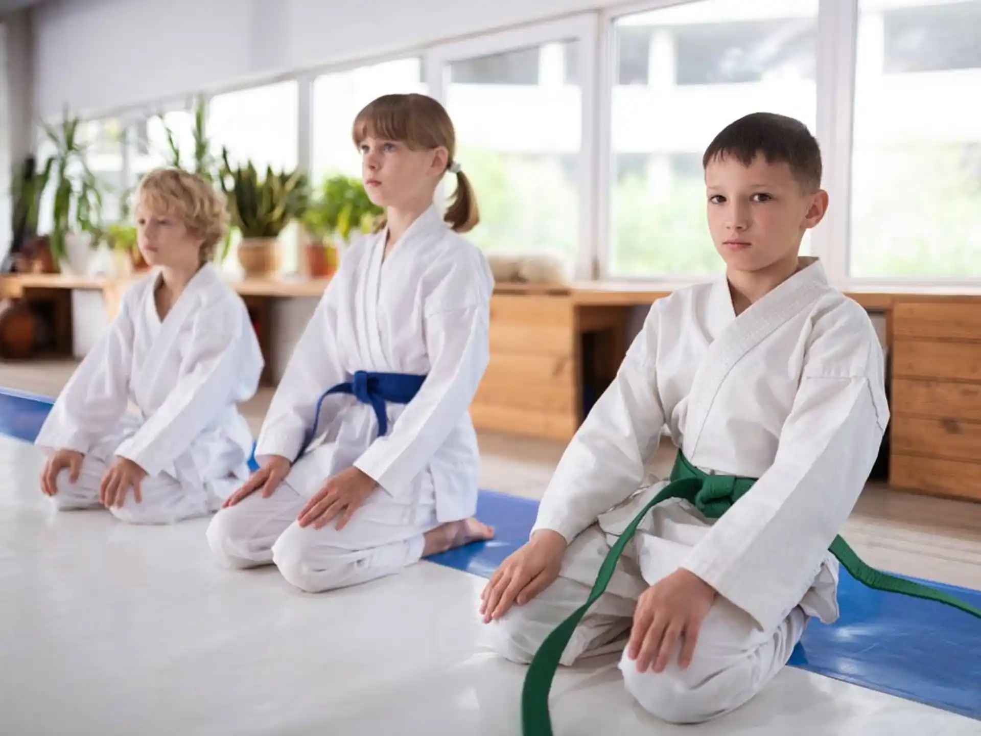 a group of children in karate uniforms