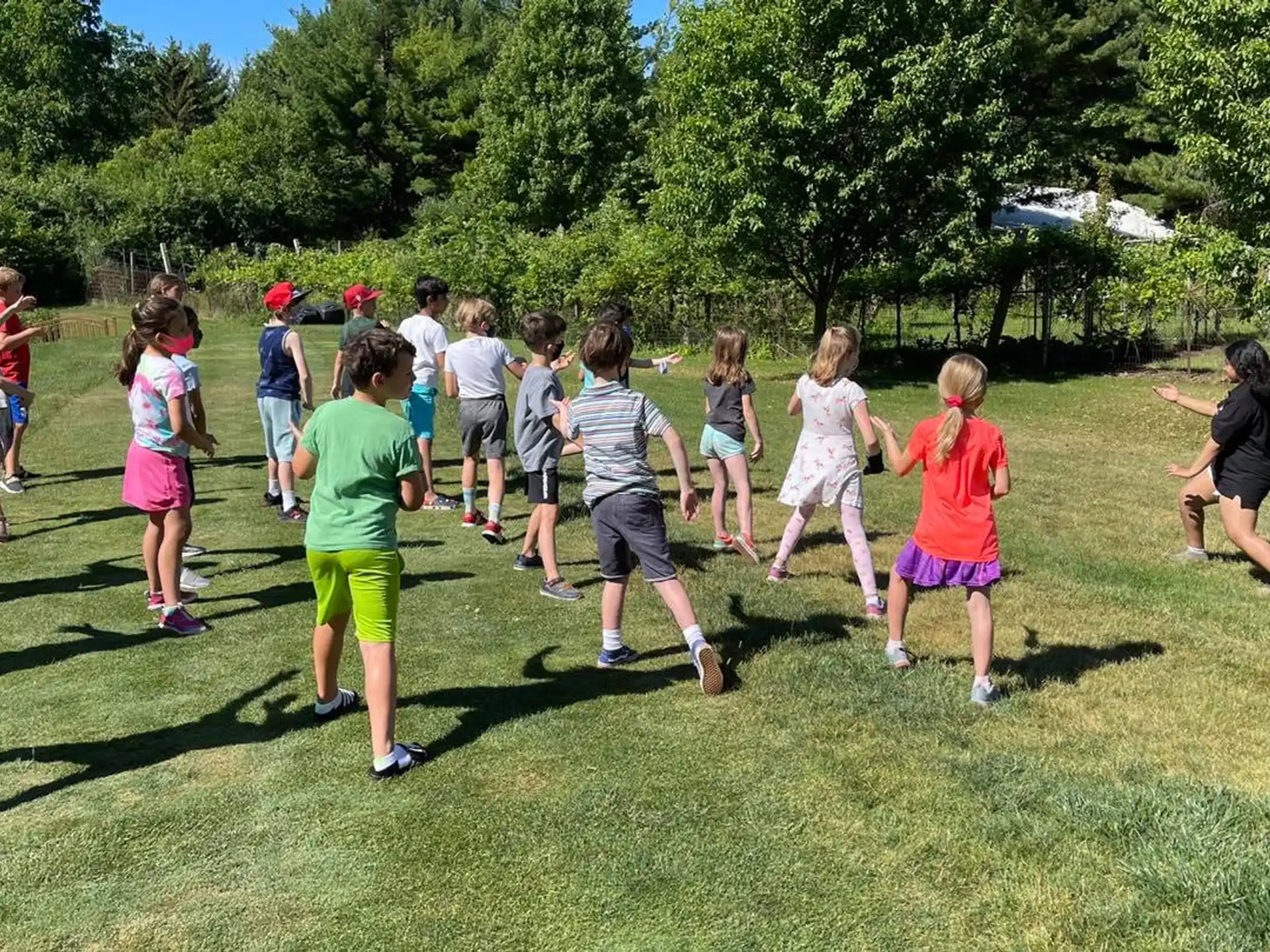a group of children playing in a field