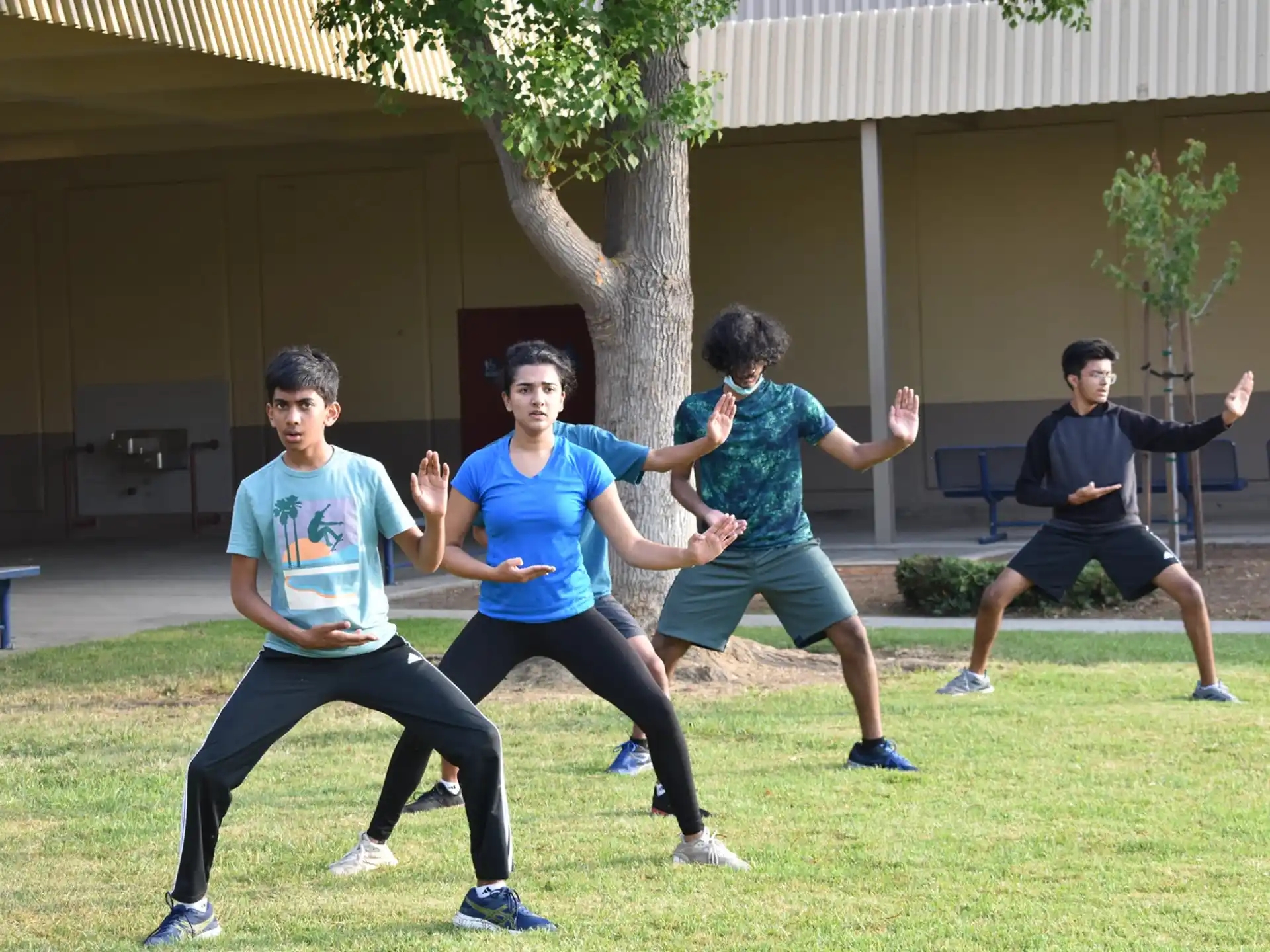 a group of people running