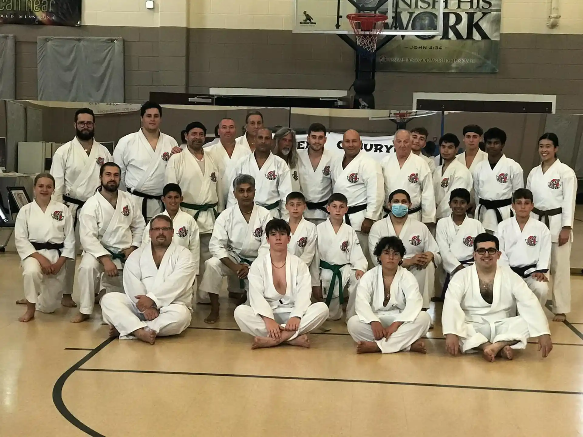 a group of people in white uniforms