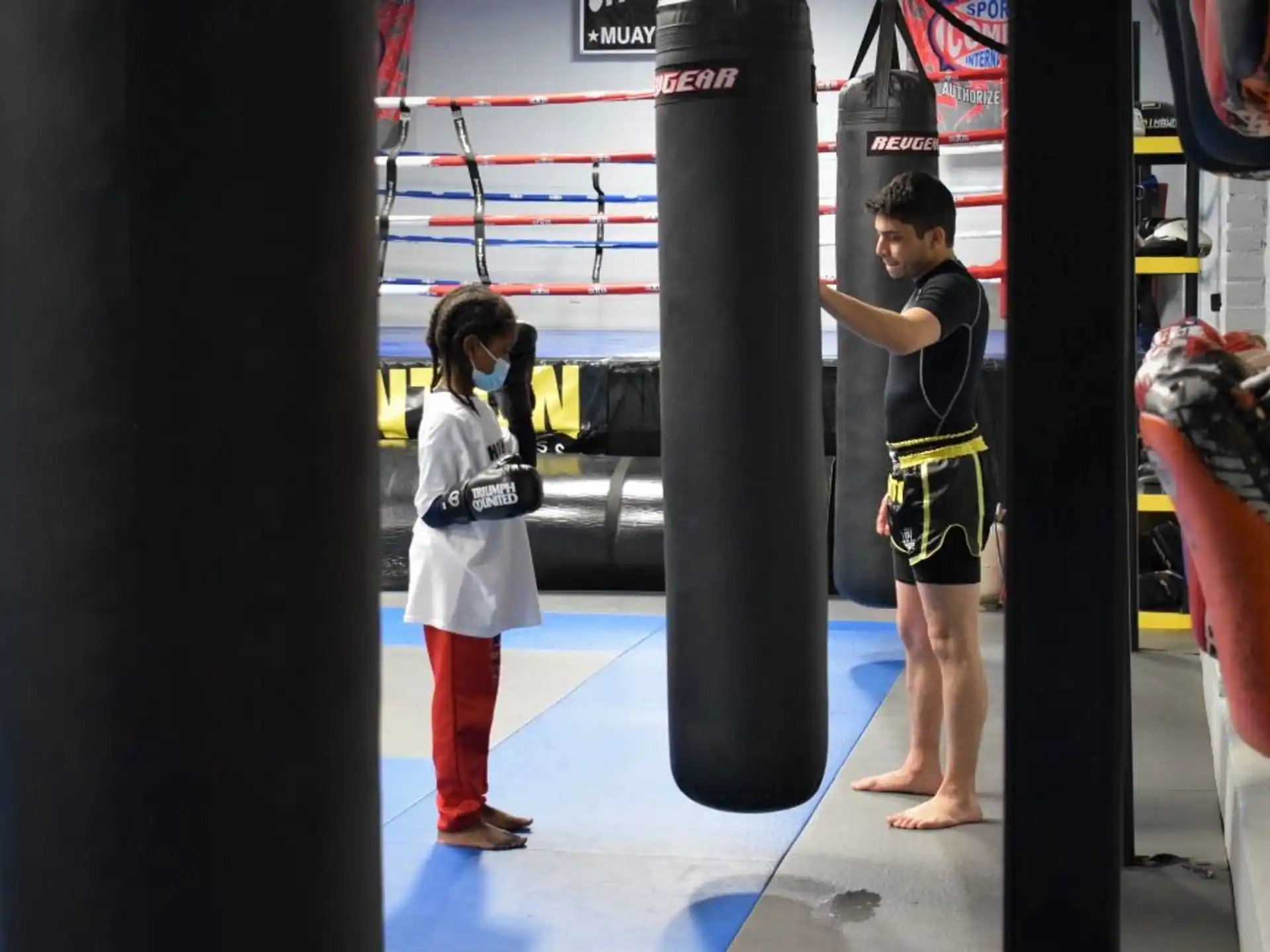 a man and a woman working out