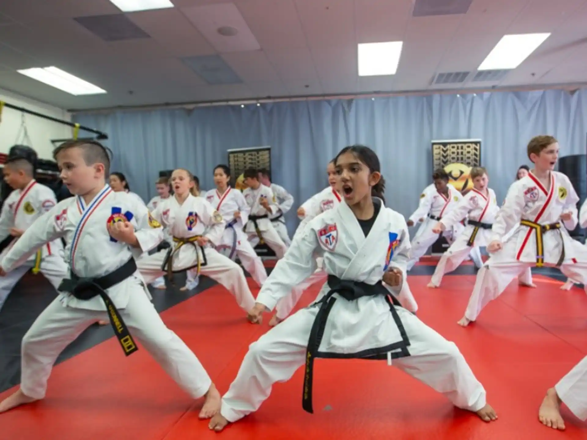 a group of people in karate uniforms