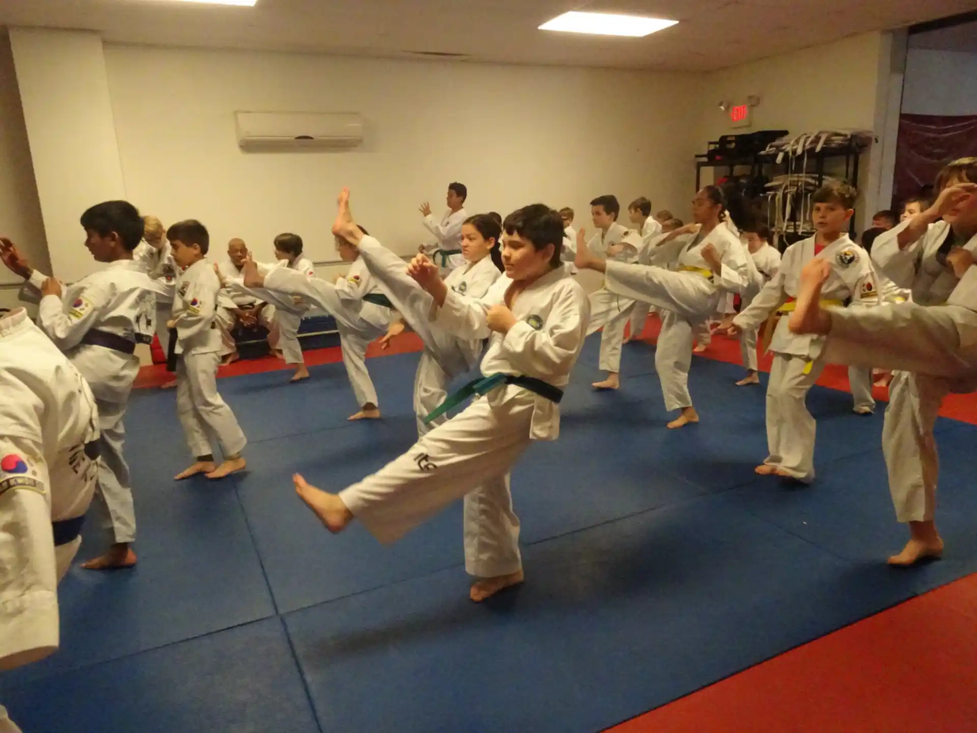 a group of people in karate uniforms
