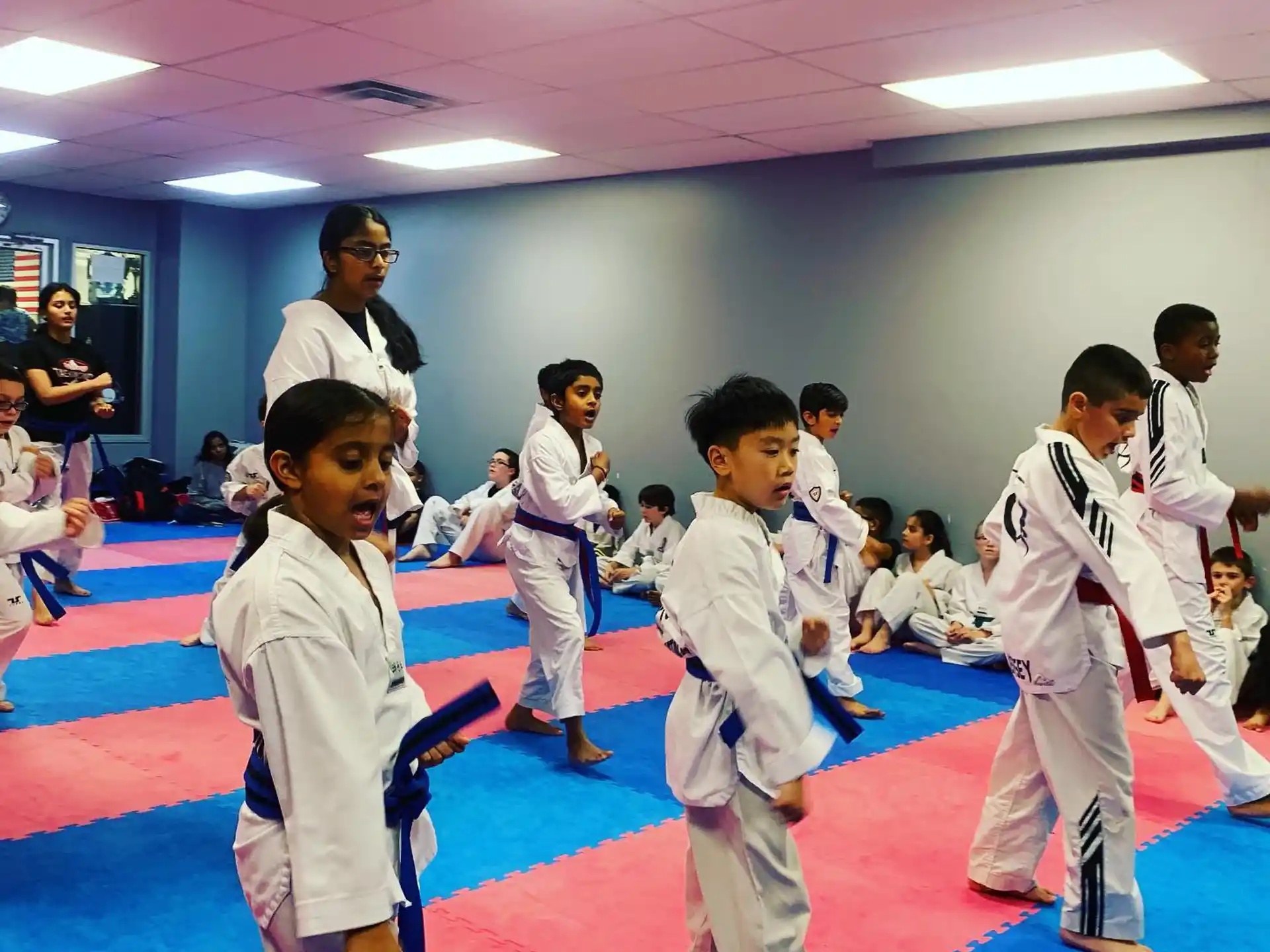 a group of people in karate uniforms