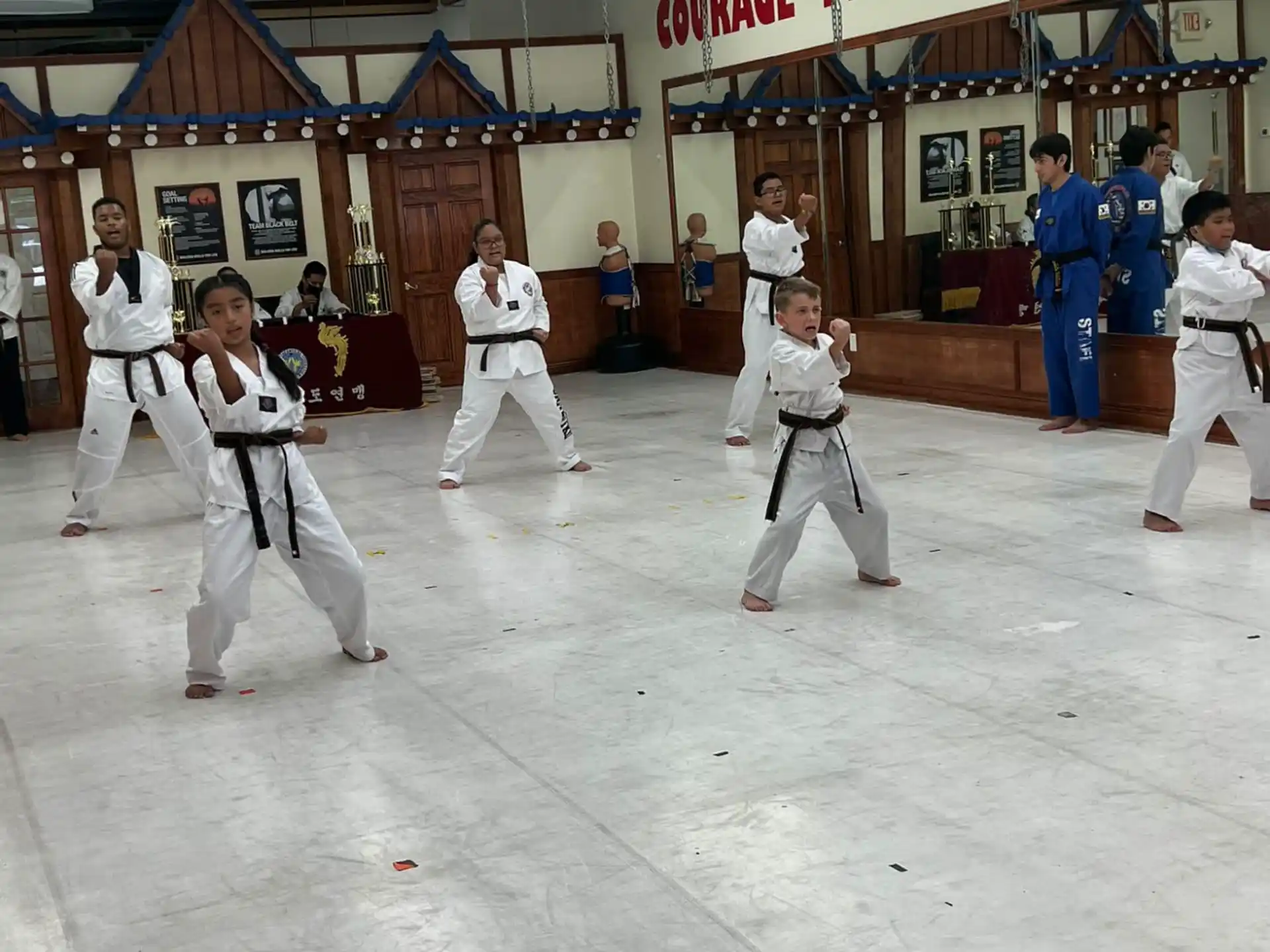a group of people in karate uniforms