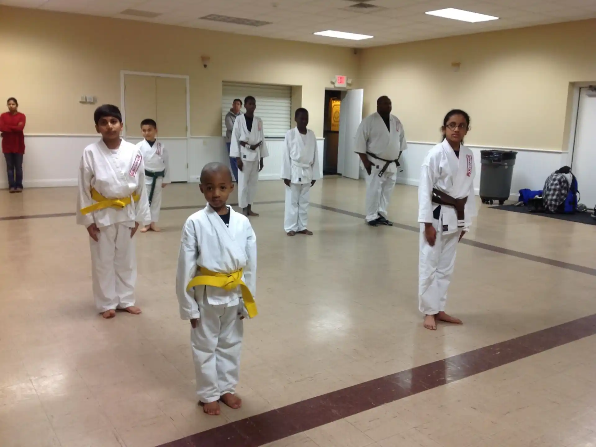 a group of people in karate uniforms