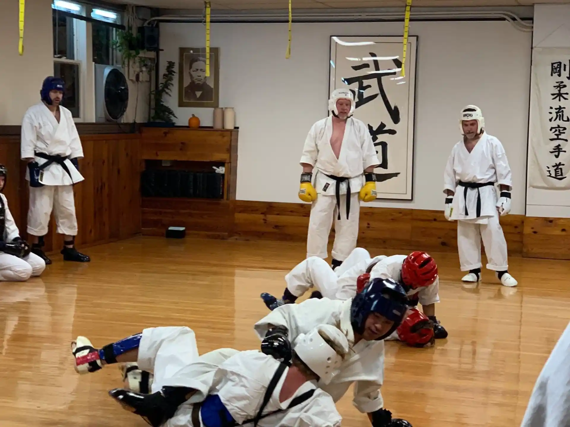a group of people in white uniforms