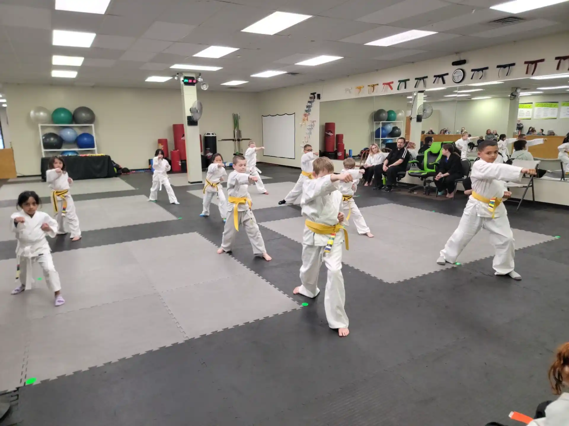 a group of children in karate uniforms