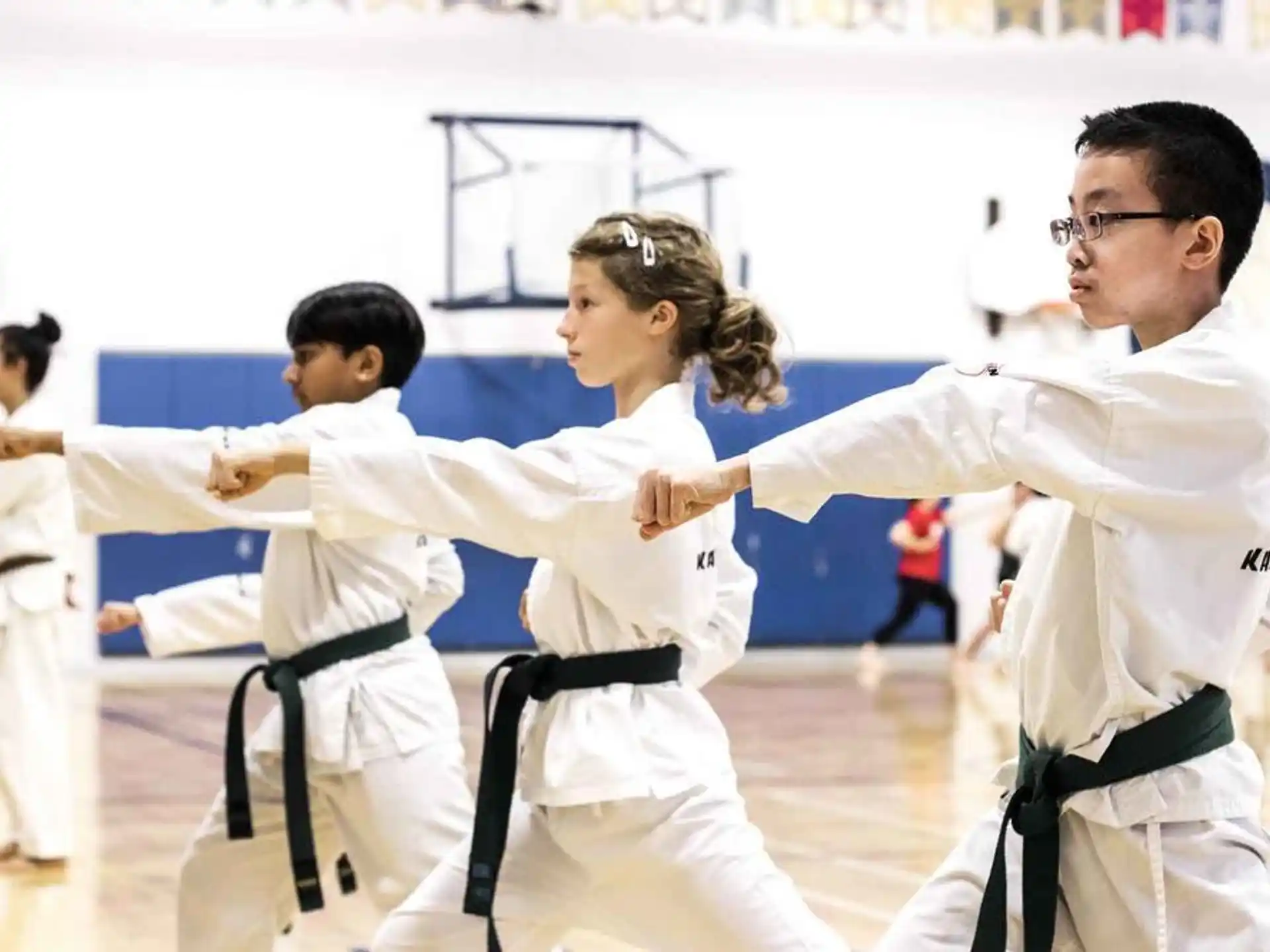 a group of people in karate uniforms