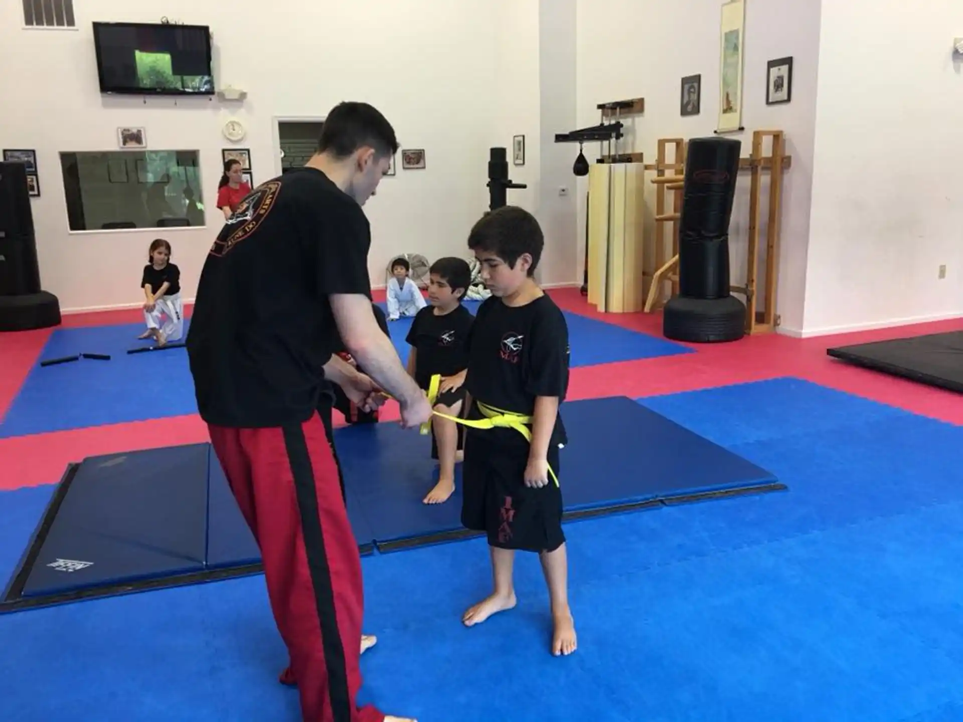 a person and a couple of boys playing a game