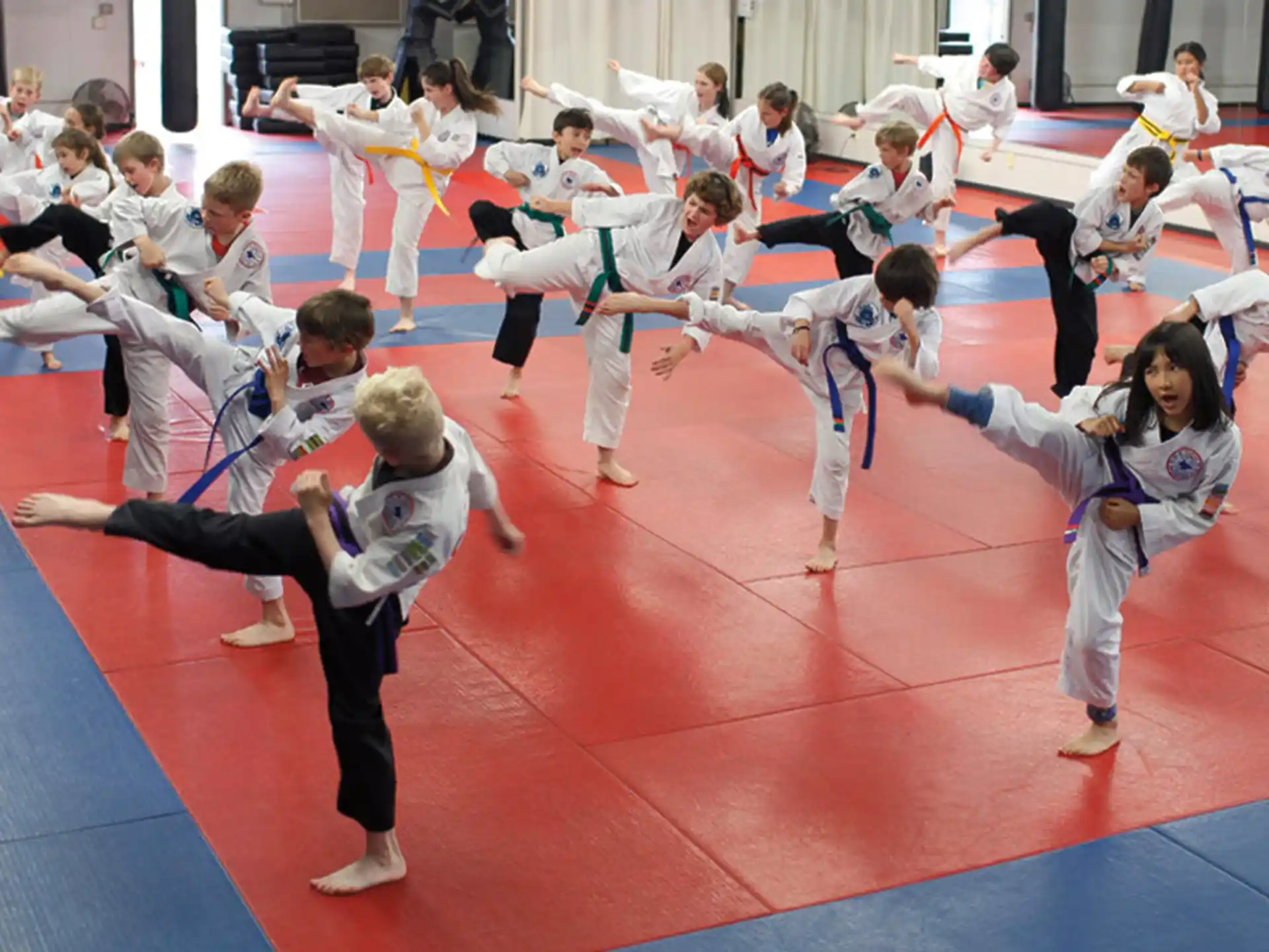a group of people in karate uniforms