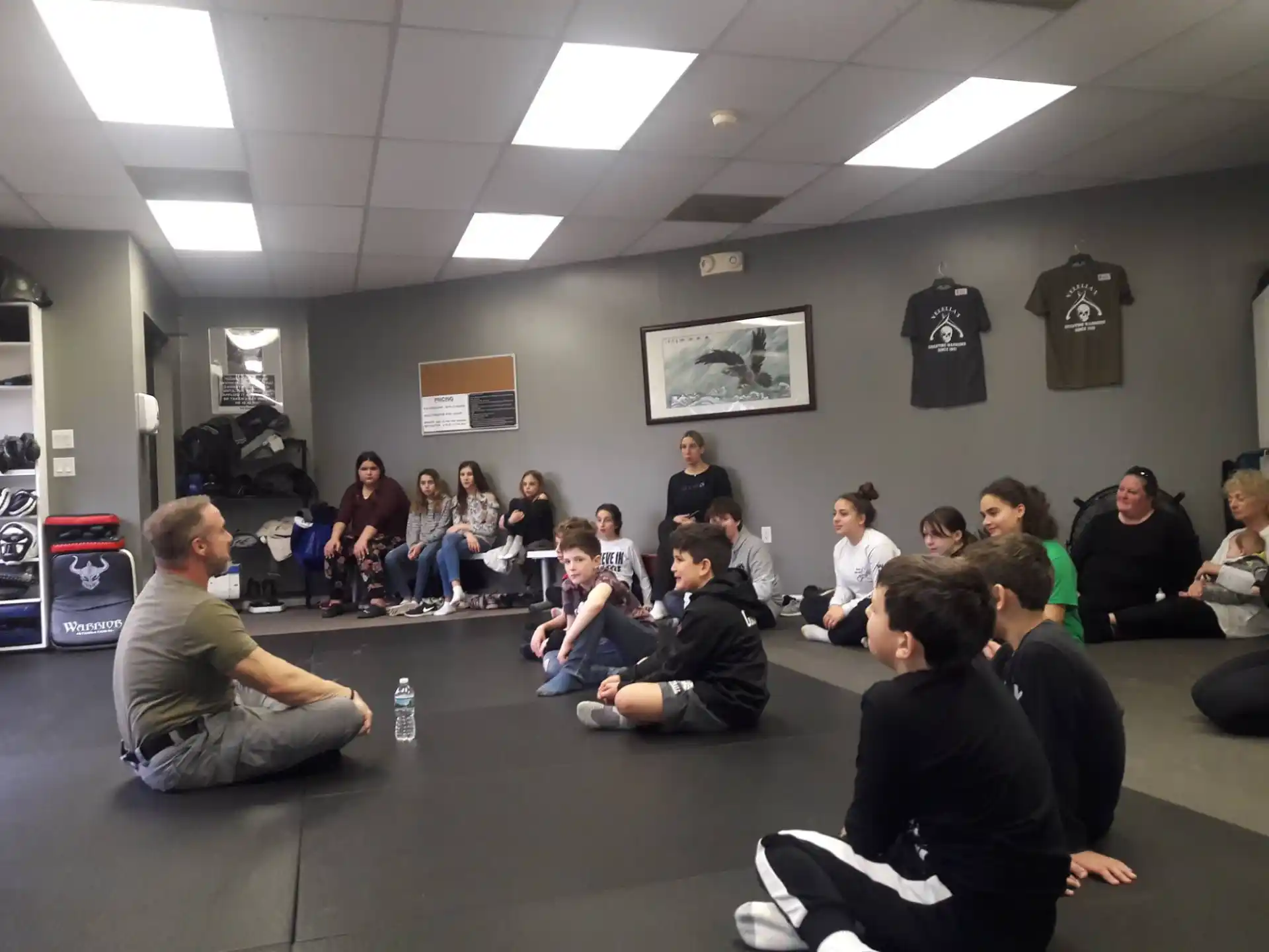 a group of people sitting in a room