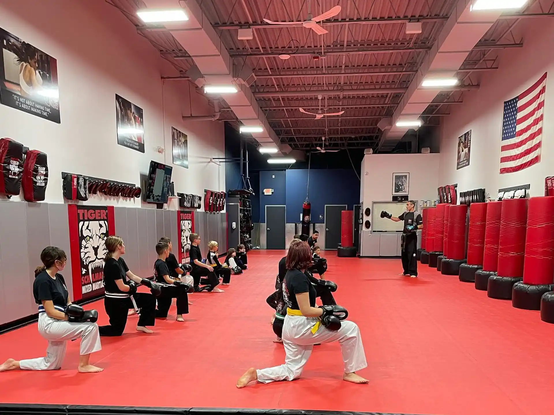 a group of people in a gym