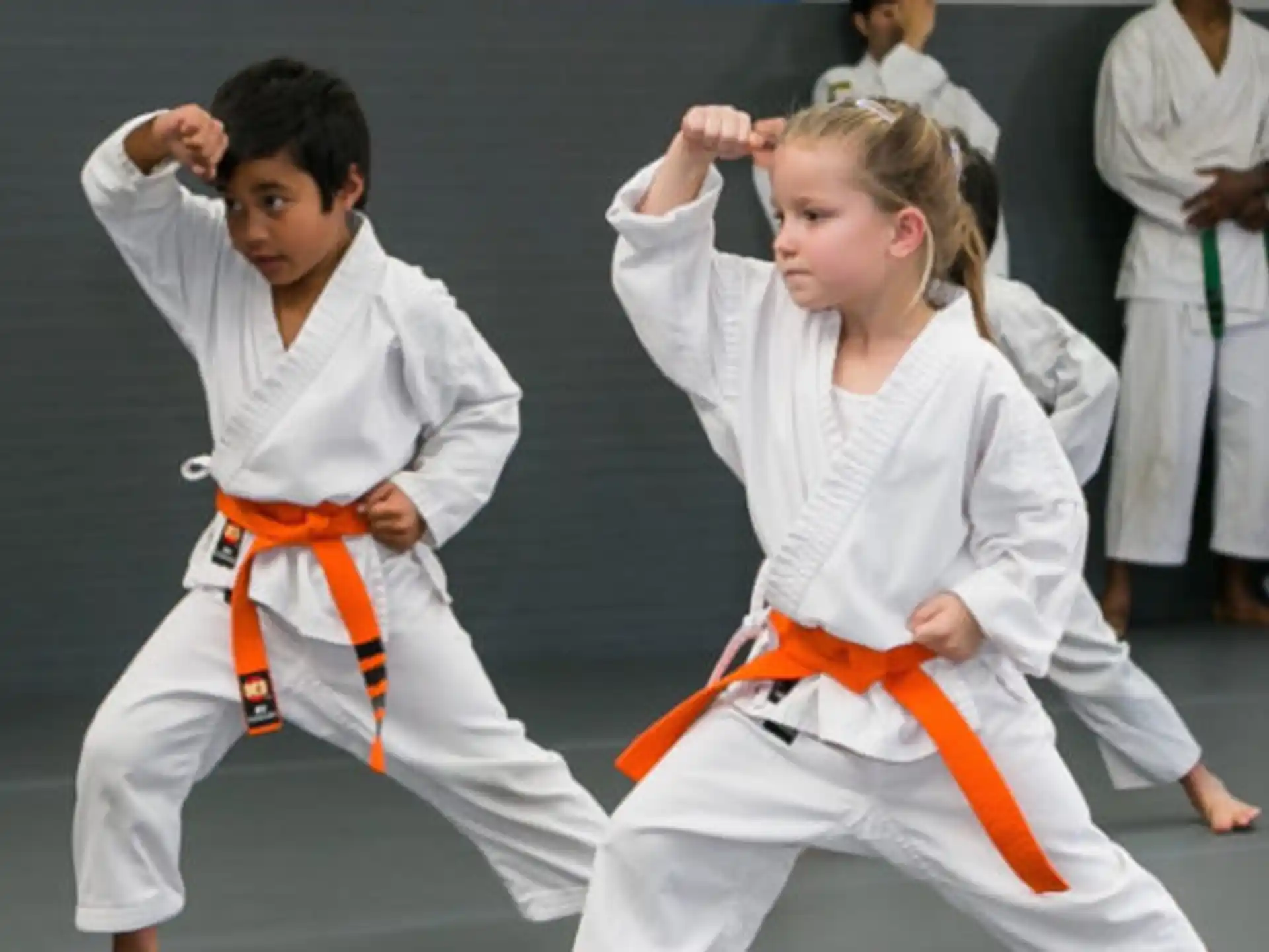 a group of people in karate uniforms