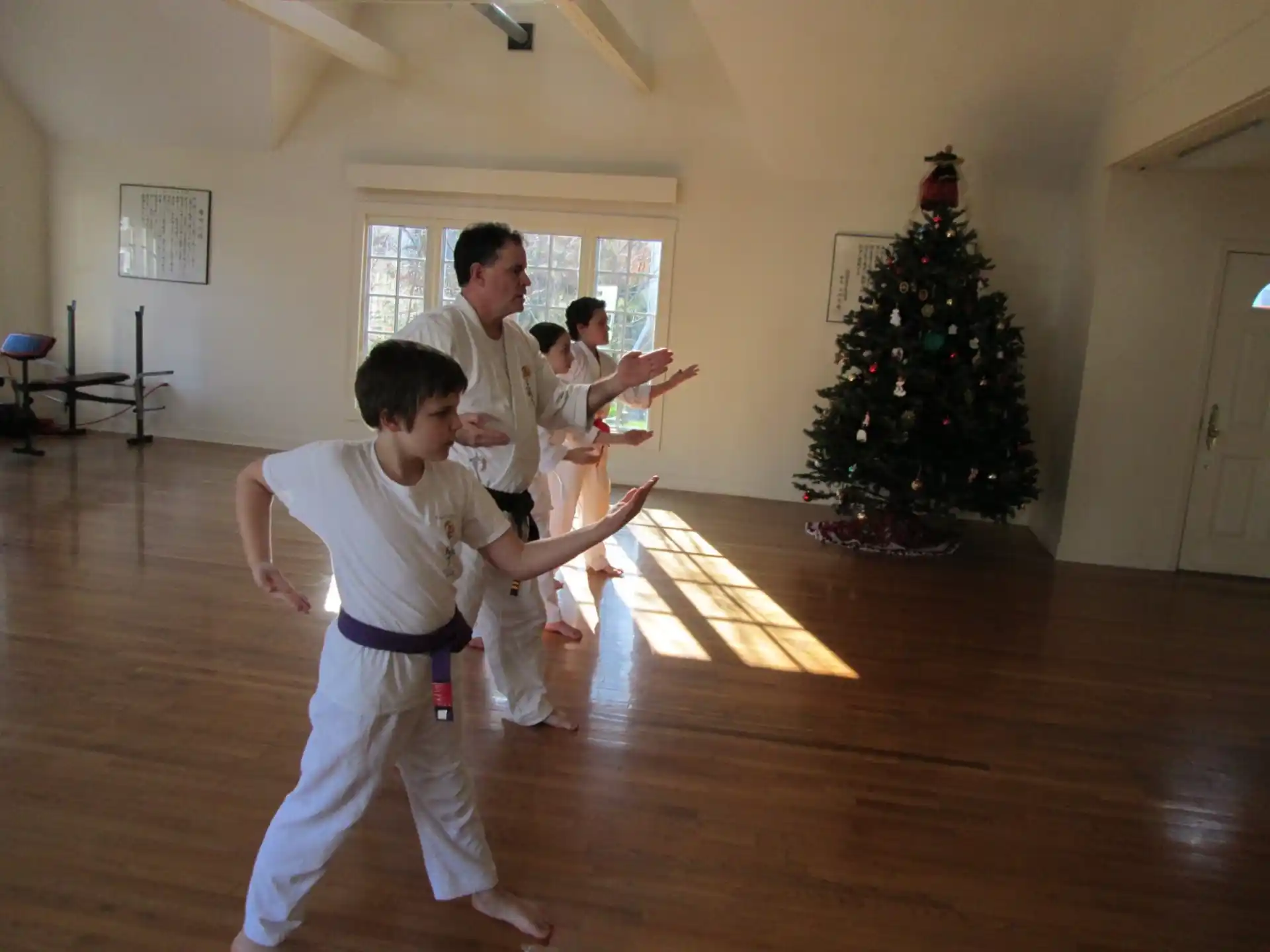a group of people in karate uniforms