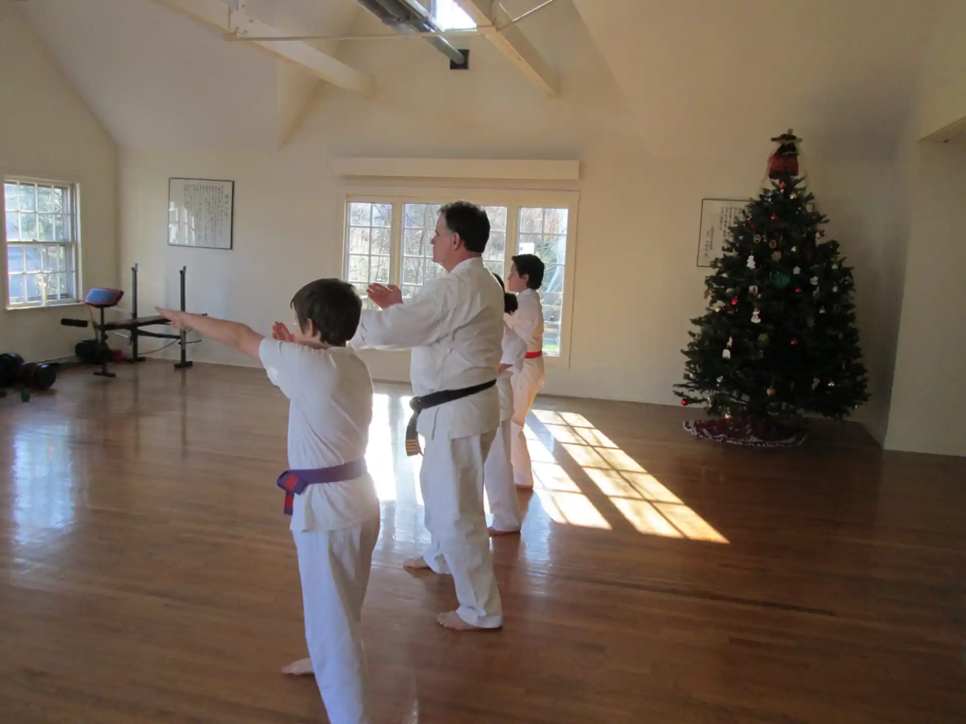 a group of people in karate uniforms