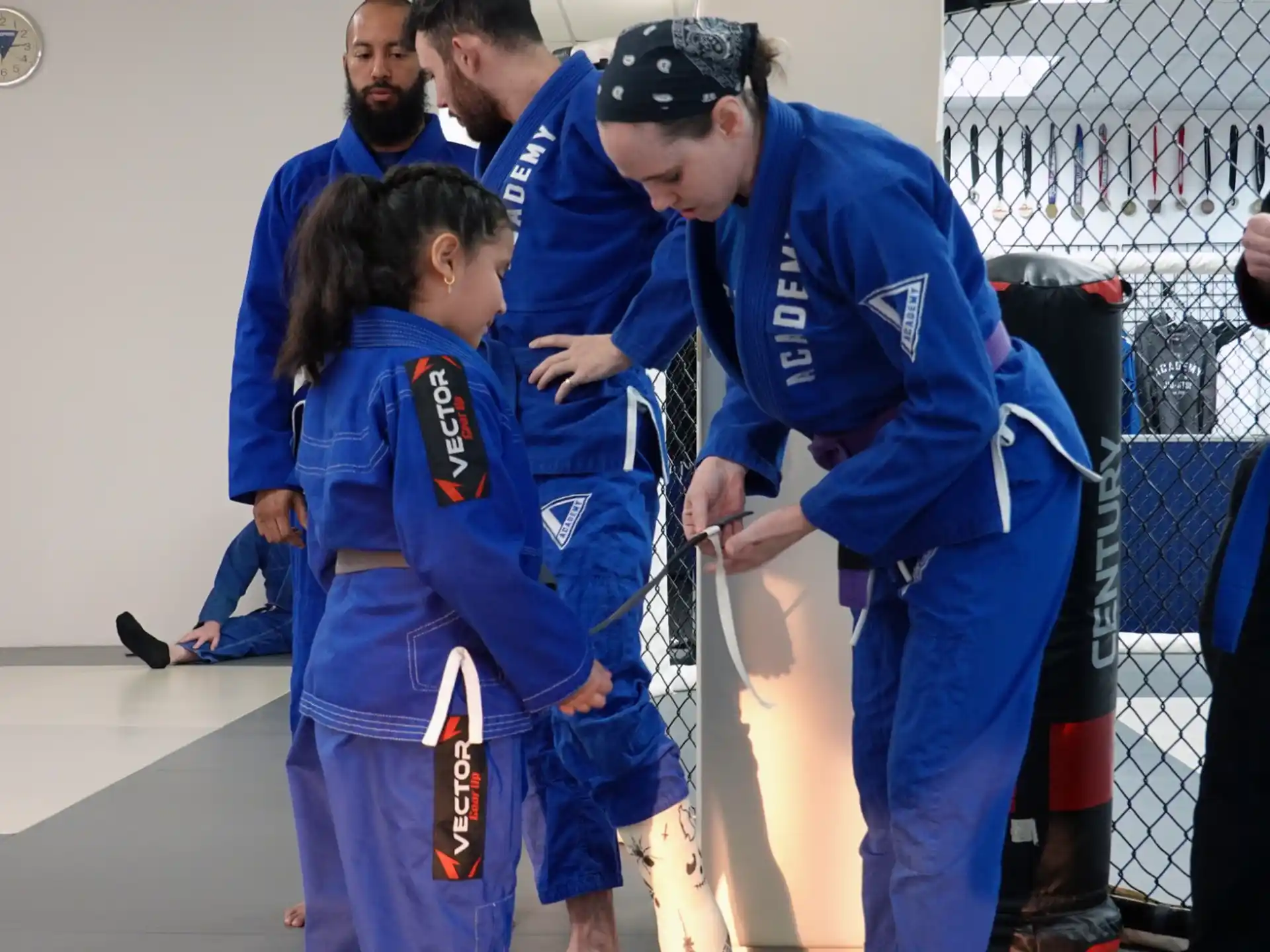 a group of people in blue uniforms