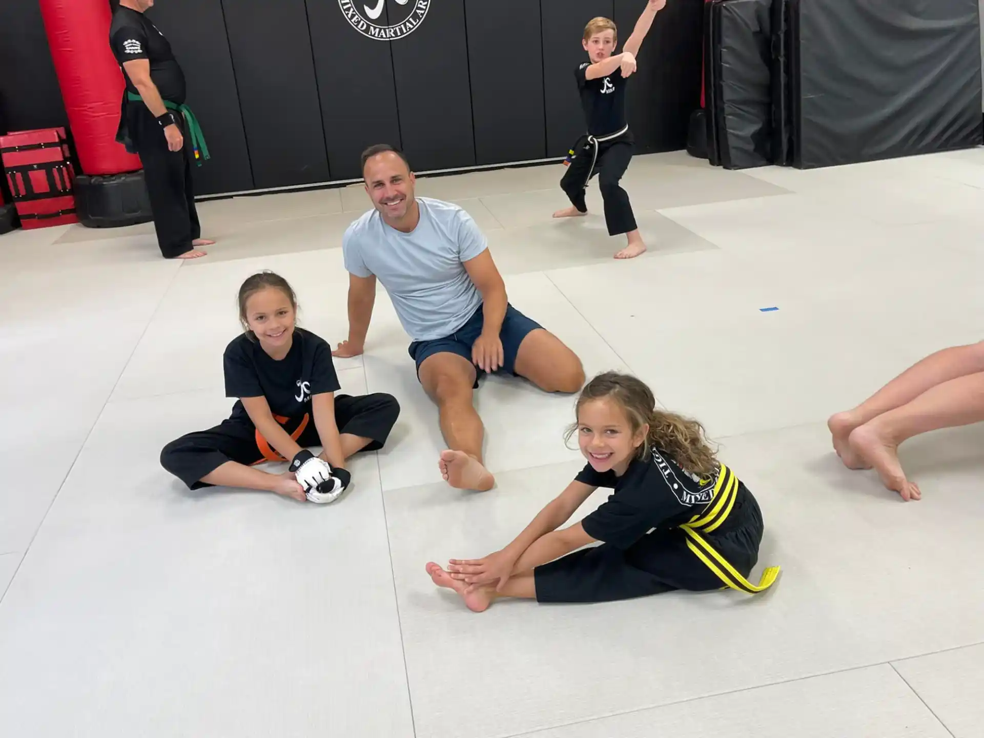 a group of people on the floor