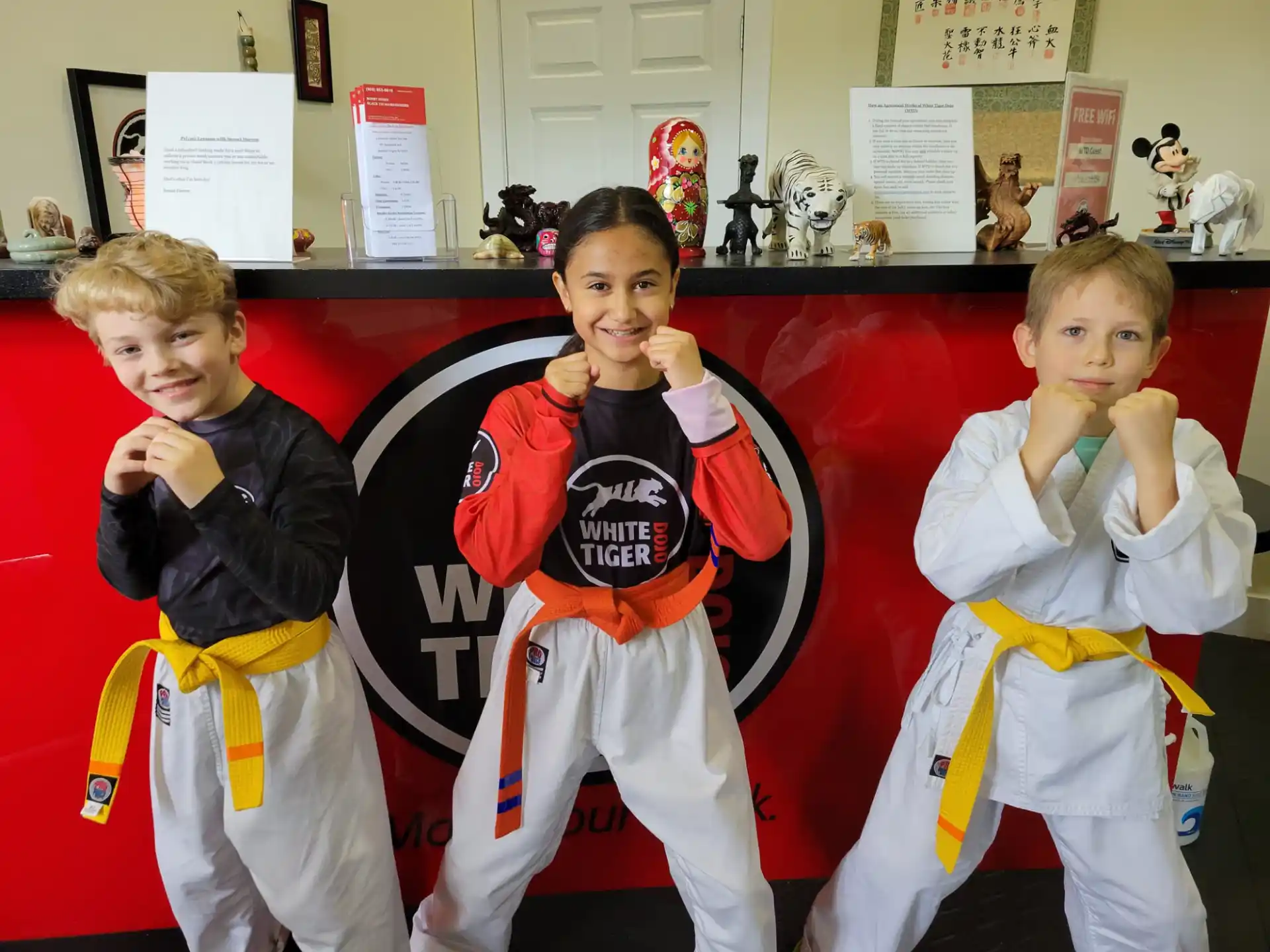 a group of boys in karate uniforms