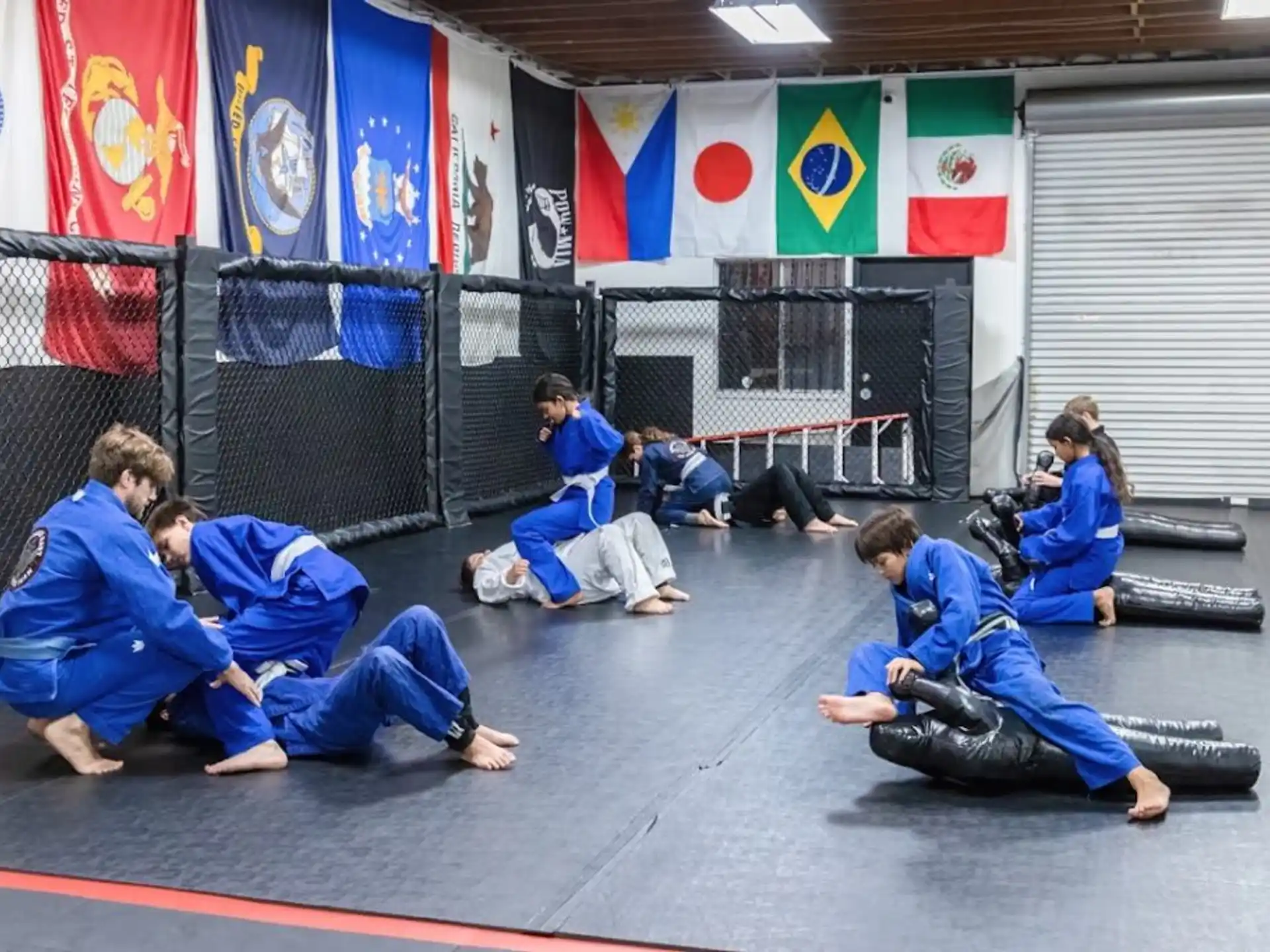 a group of people in blue uniforms