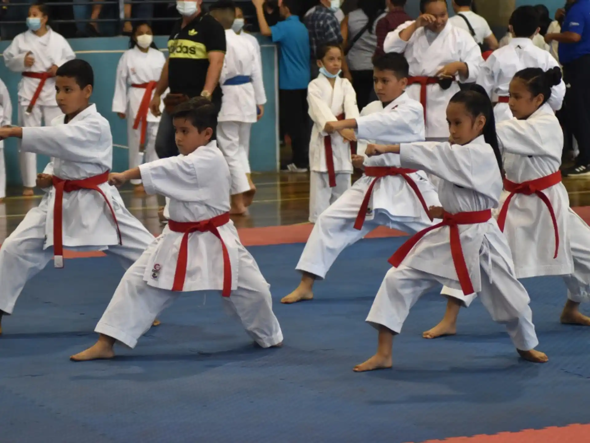 a group of children in karate uniforms