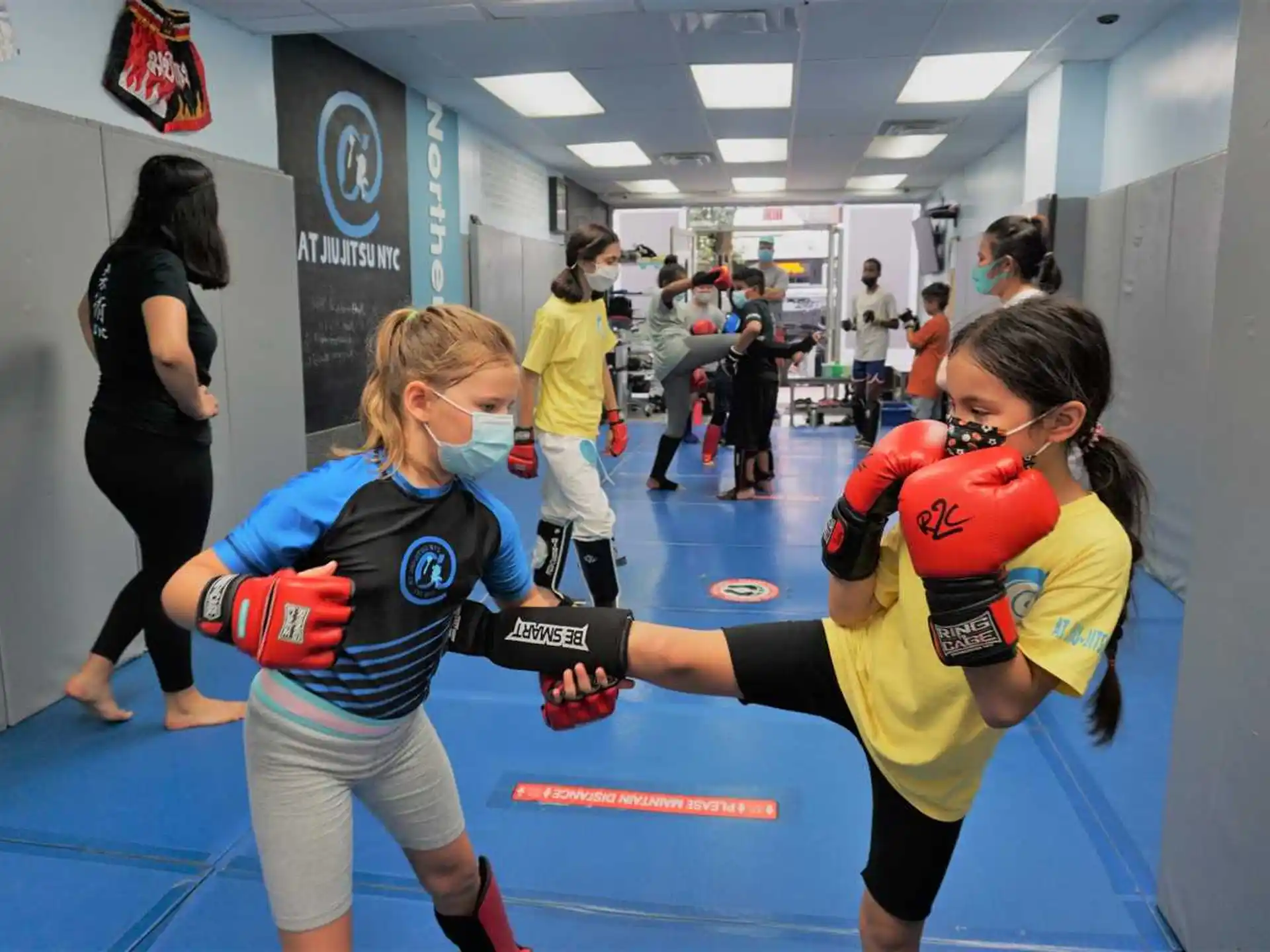a group of women in a gym