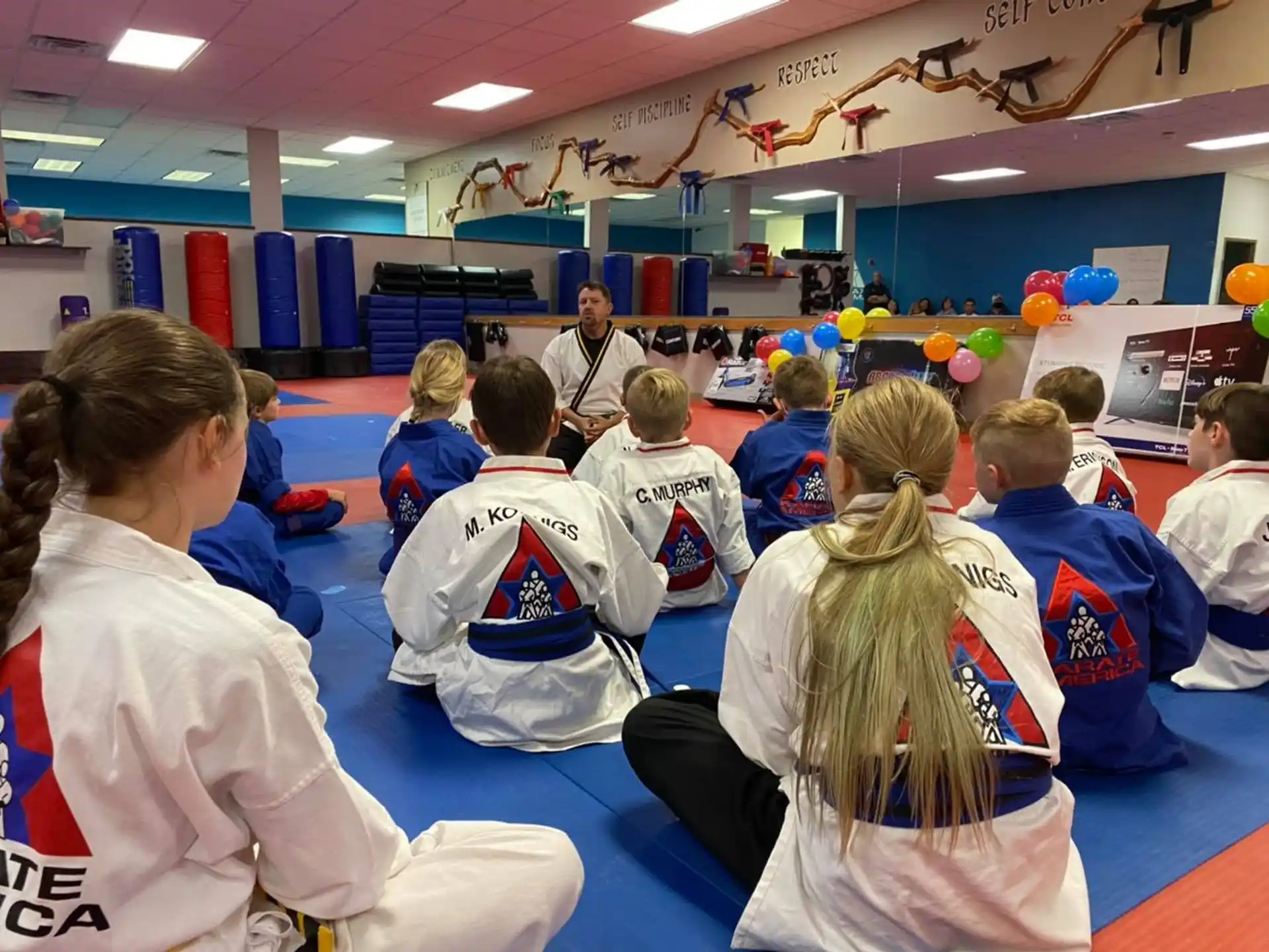 a group of people sitting in a room