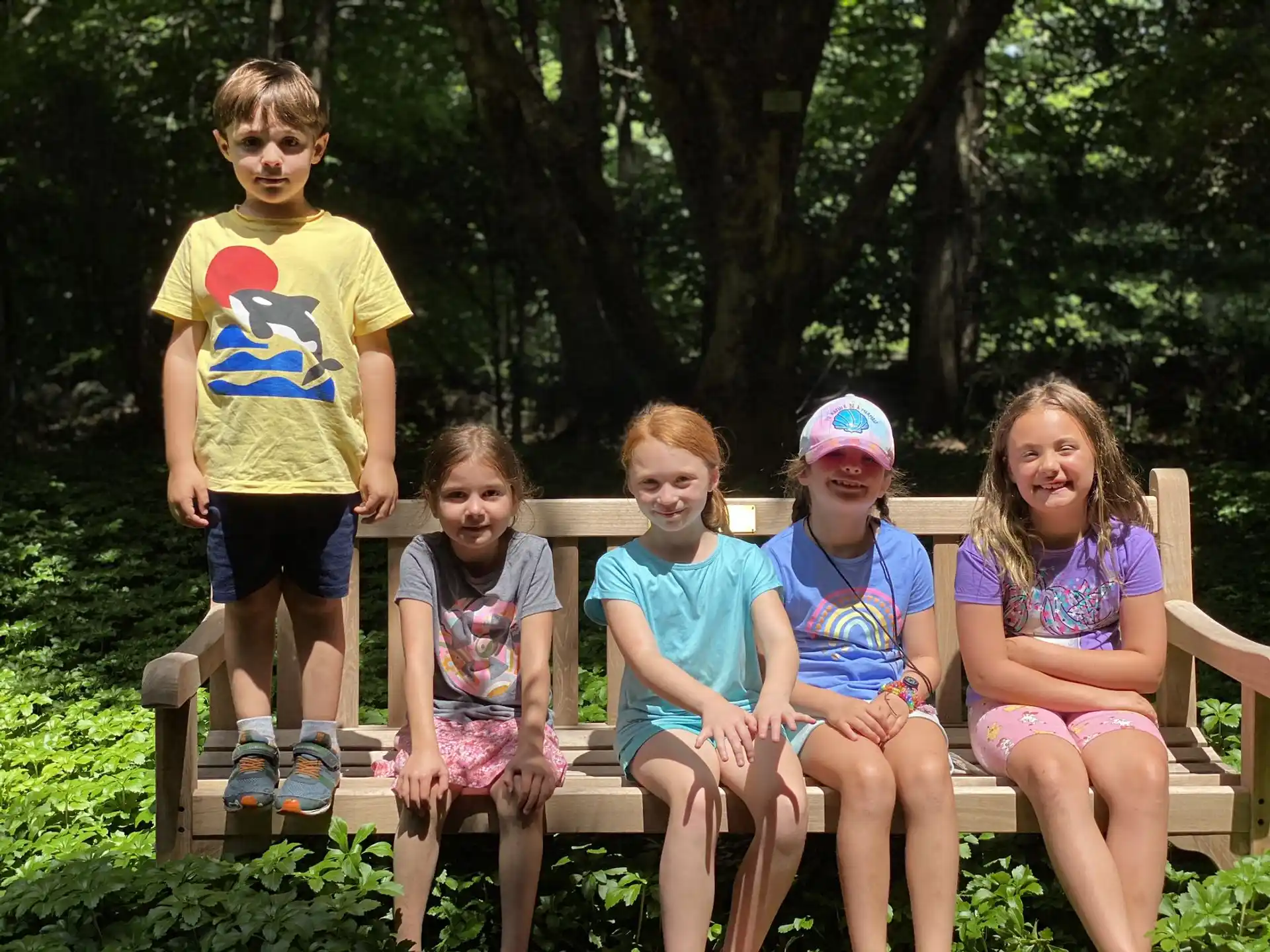 a group of children sitting on a bench