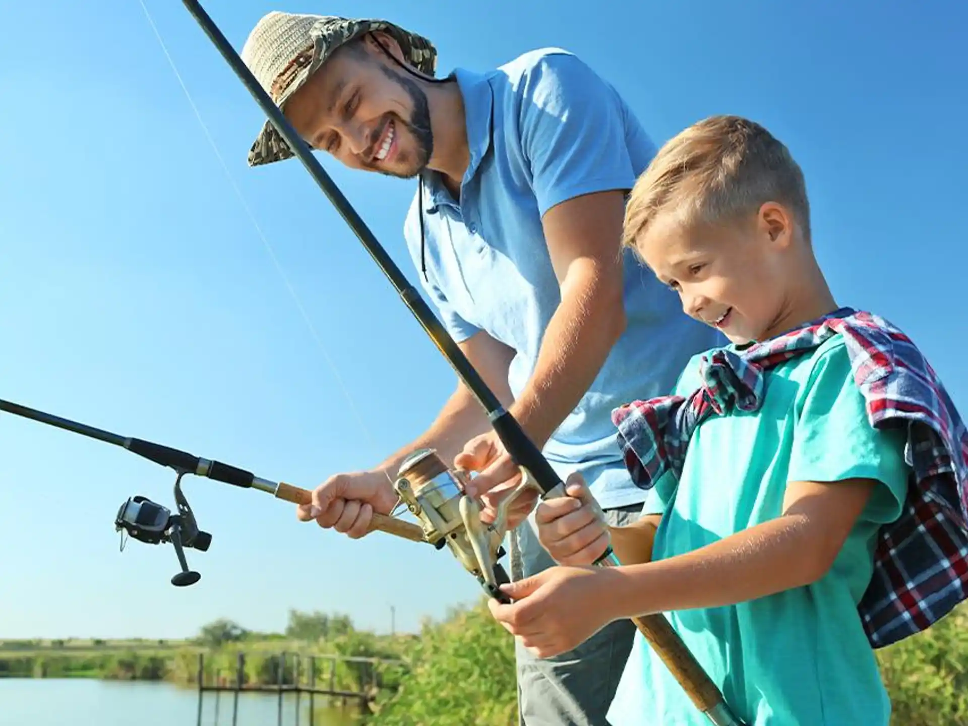 a man and a boy fishing