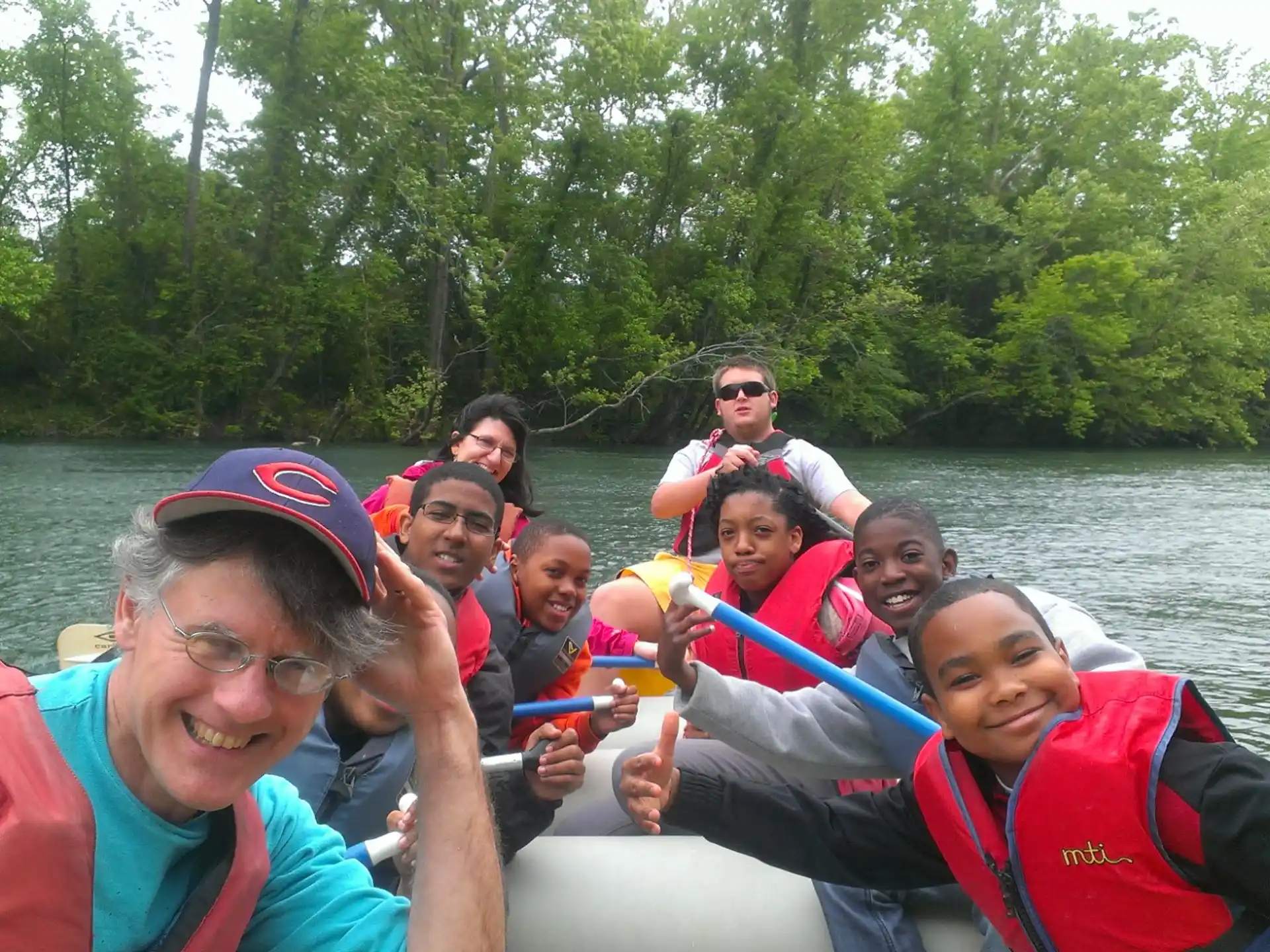 a group of people in a boat