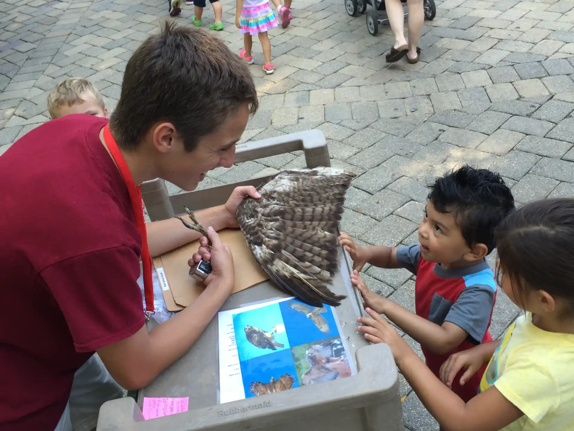 a person showing a boy something on a book