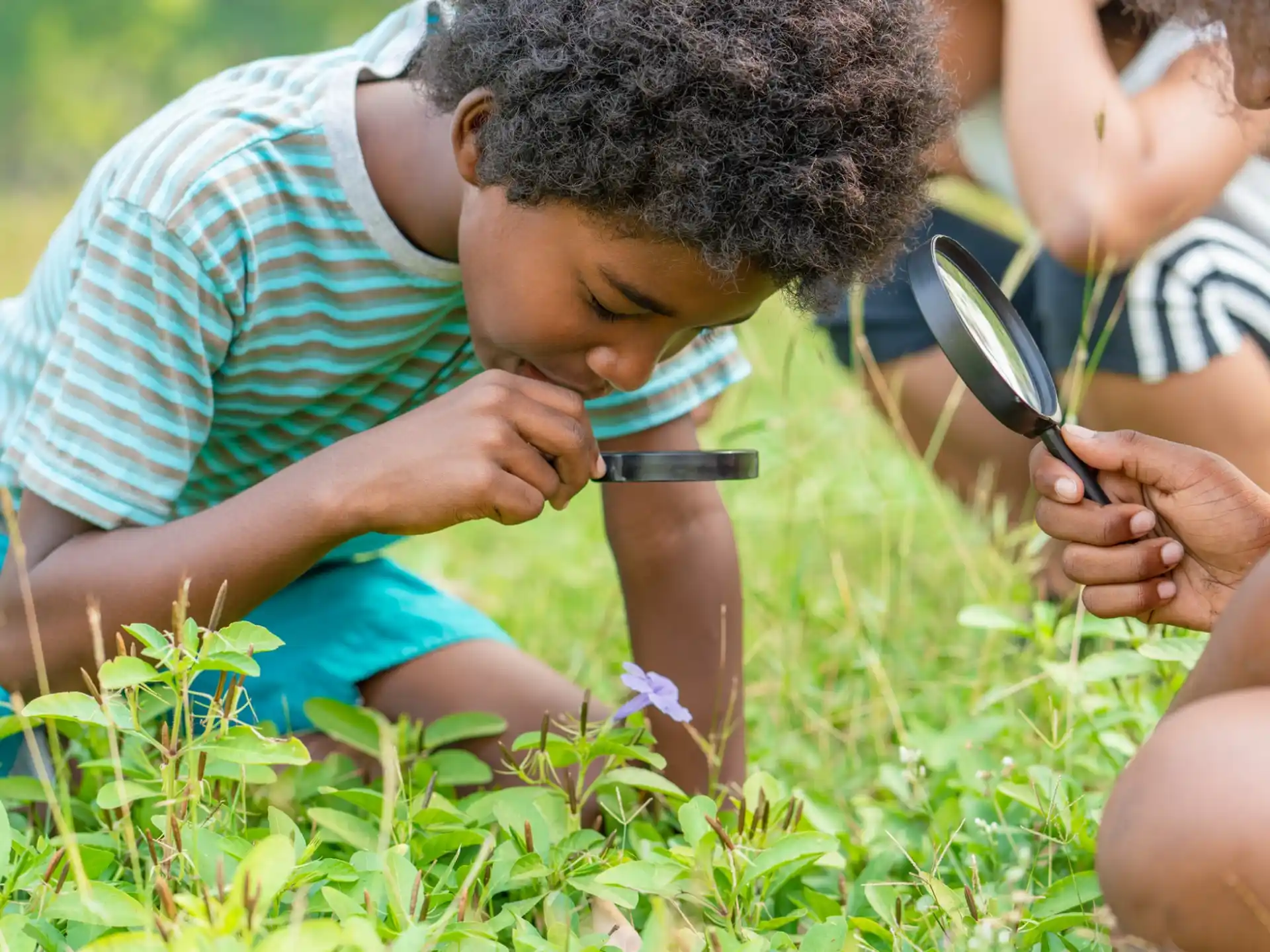 a group of kids looking at a cell phone