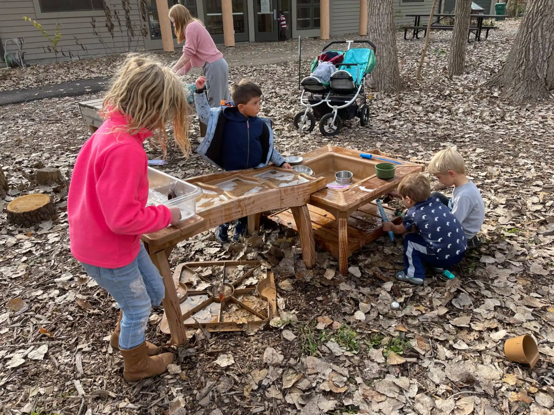 a group of children playing outside