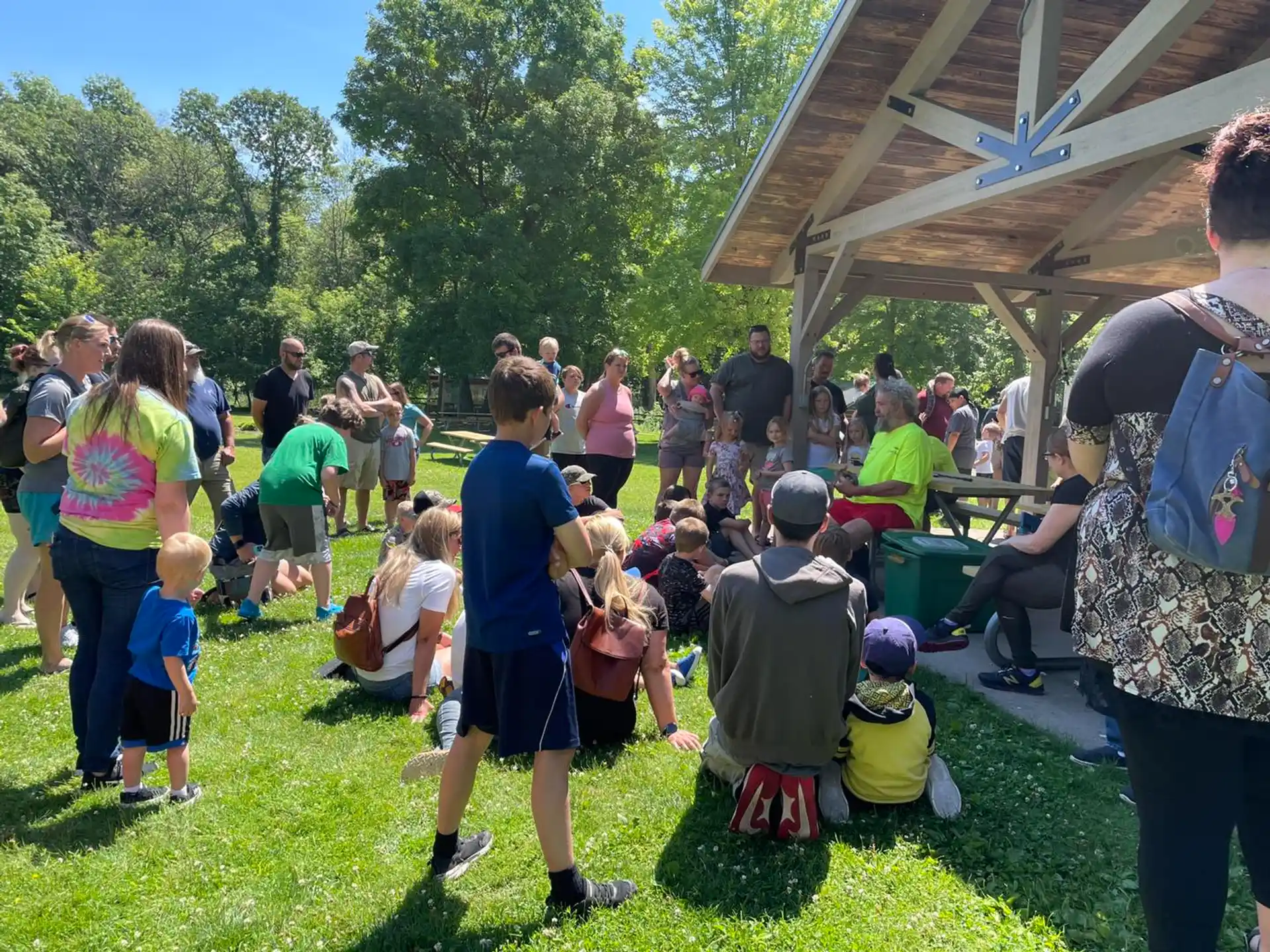 a group of people gathered outside