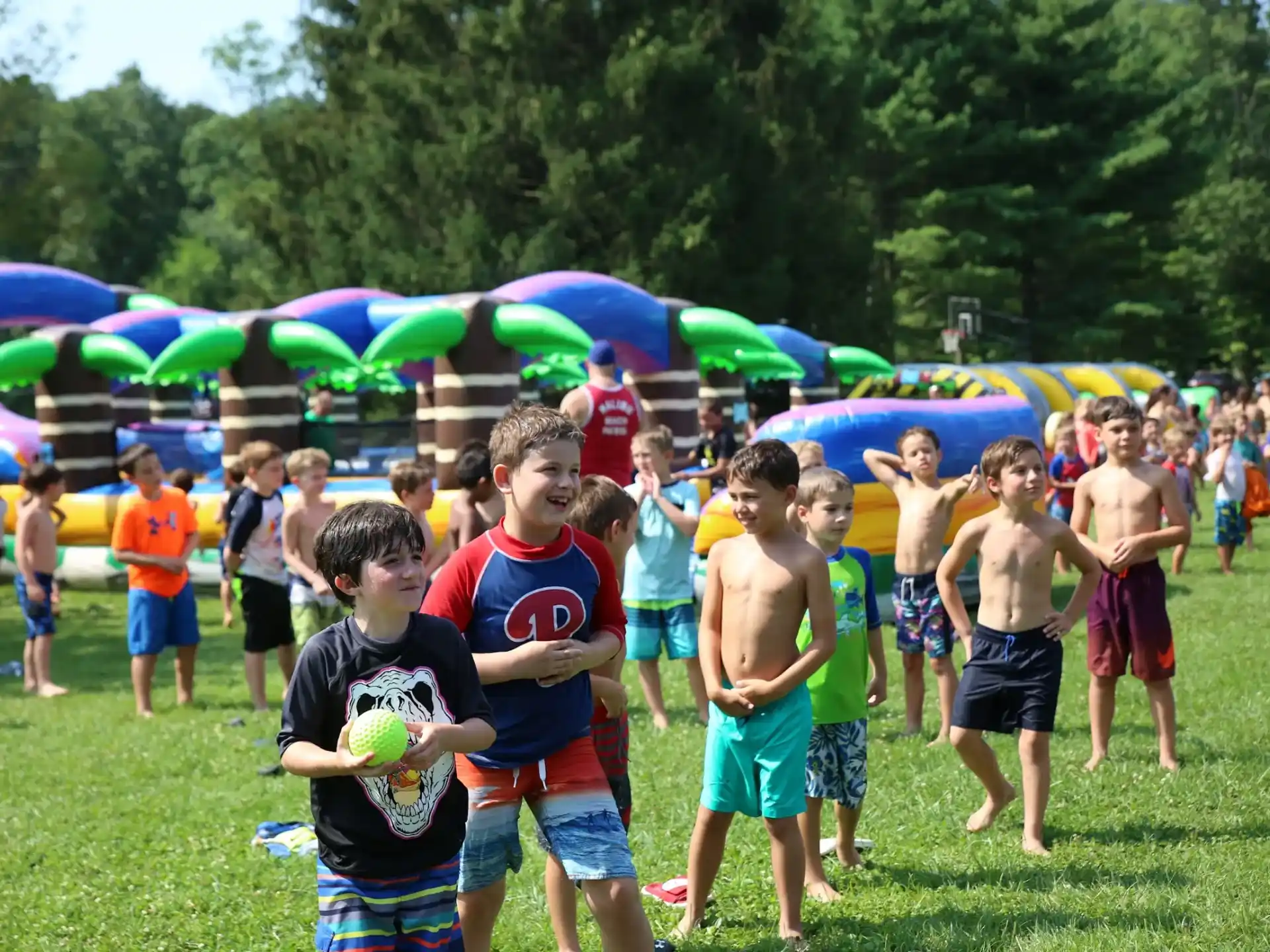 a group of boys playing football