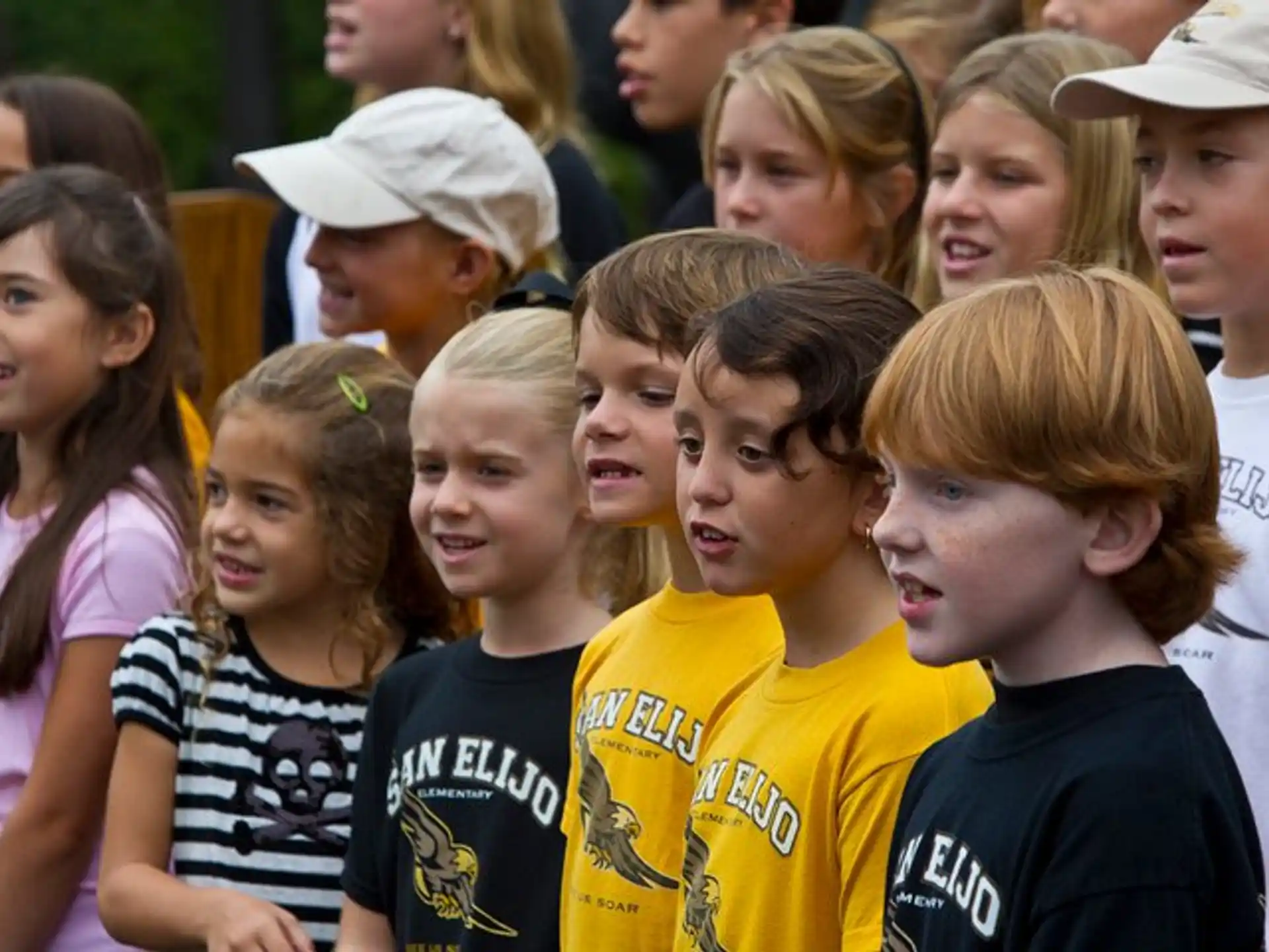 a group of children in a crowd