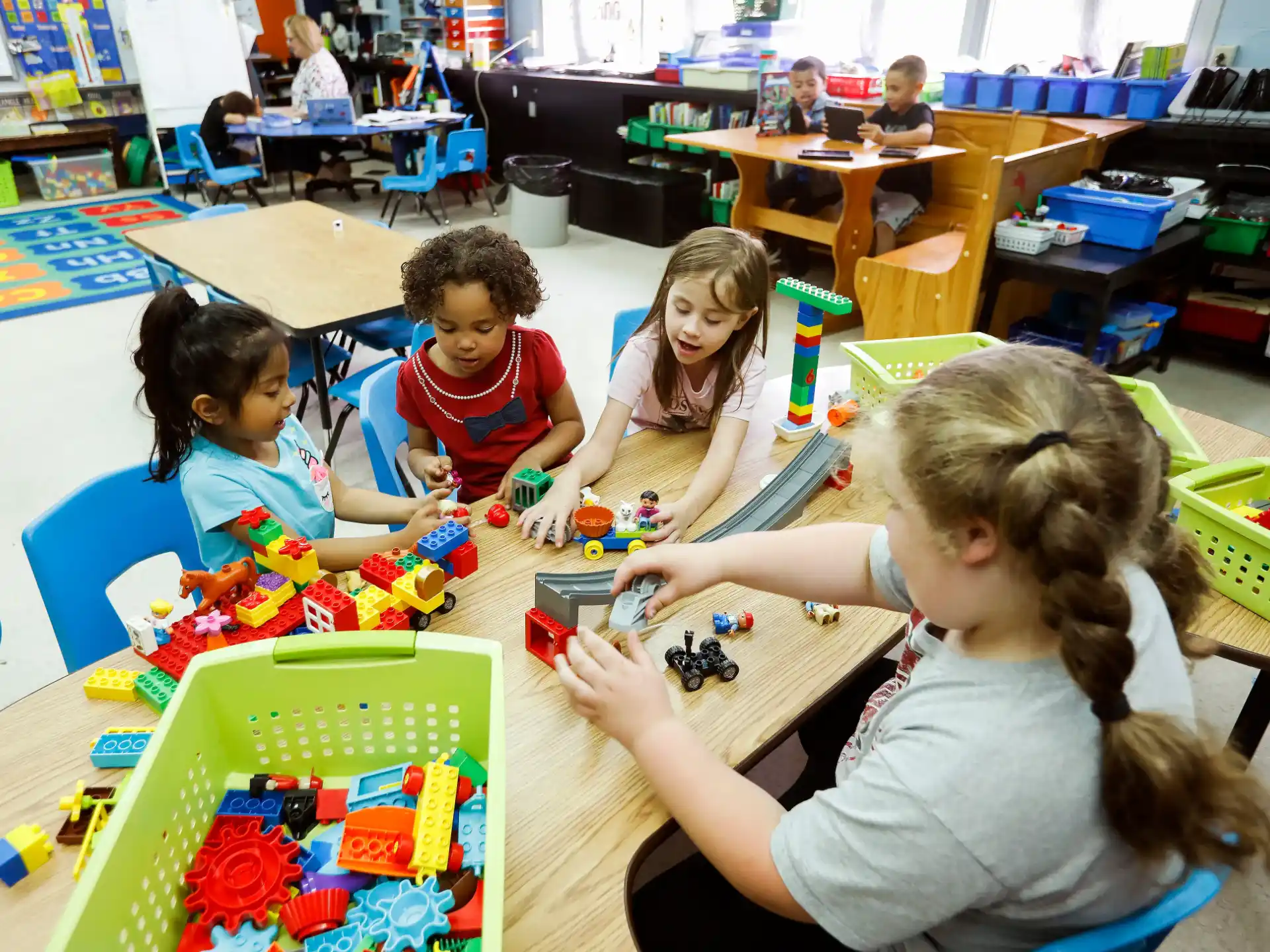 a group of children playing with toys