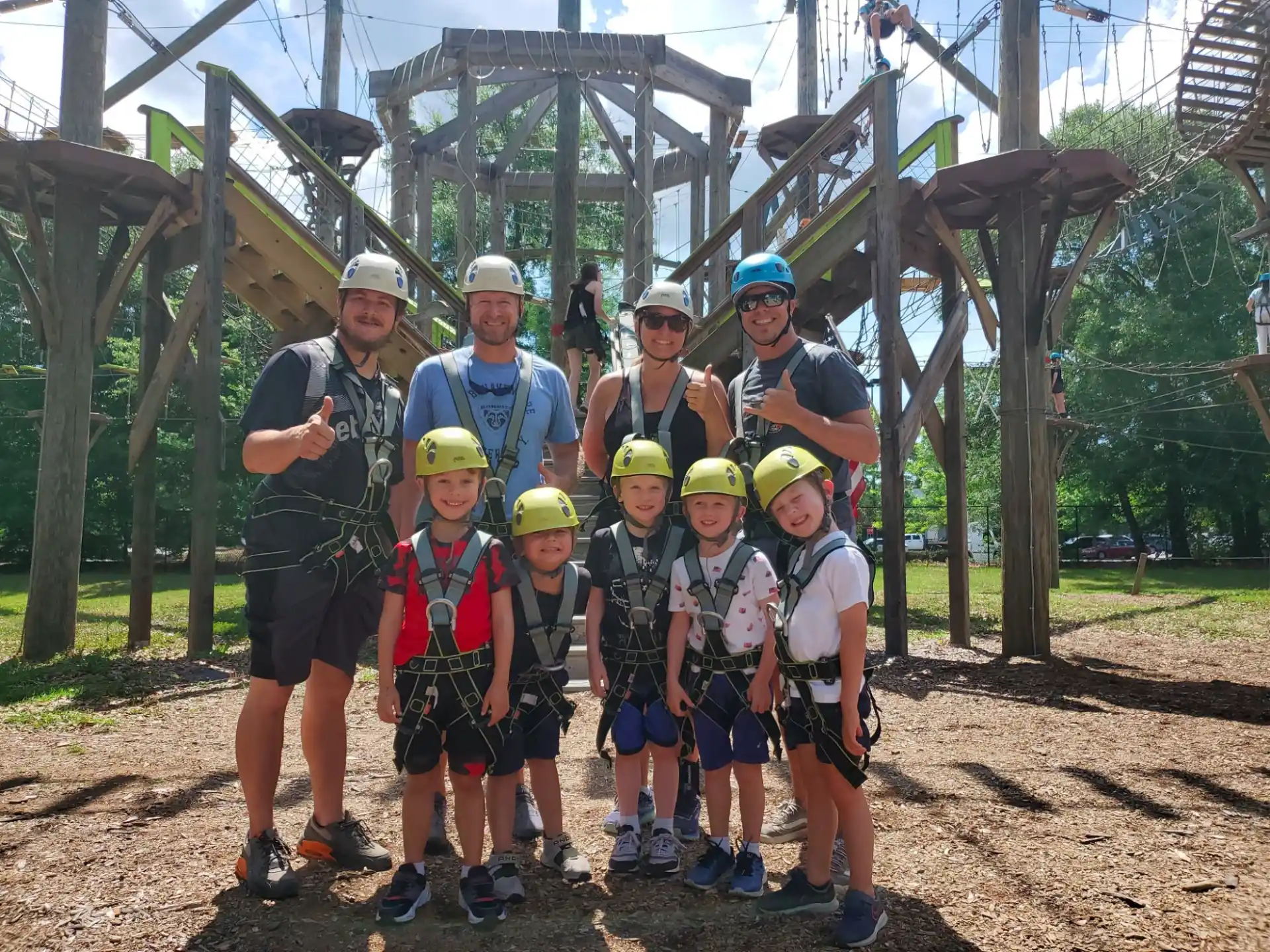 a group of people wearing helmets
