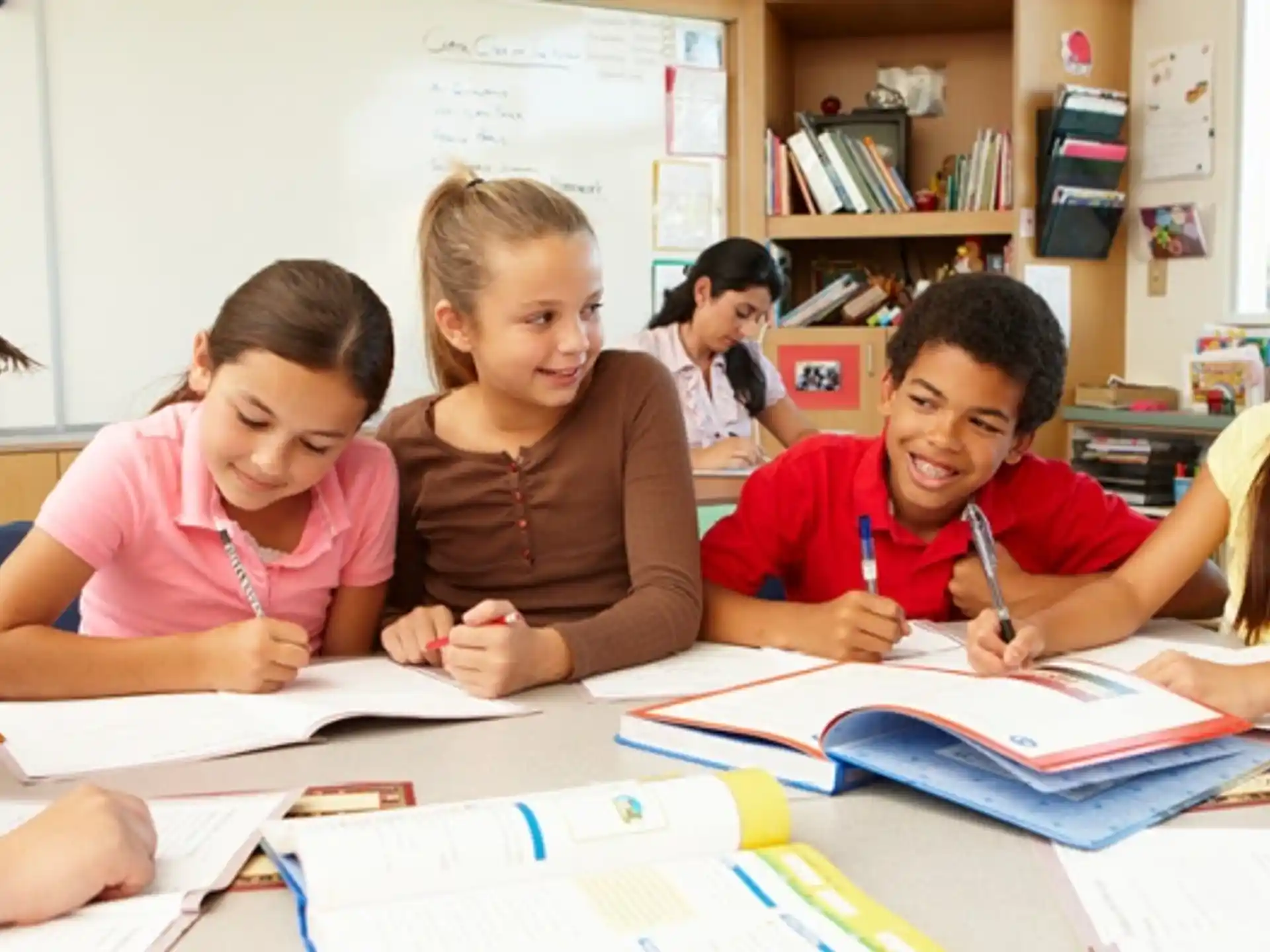 a group of children sitting at a table