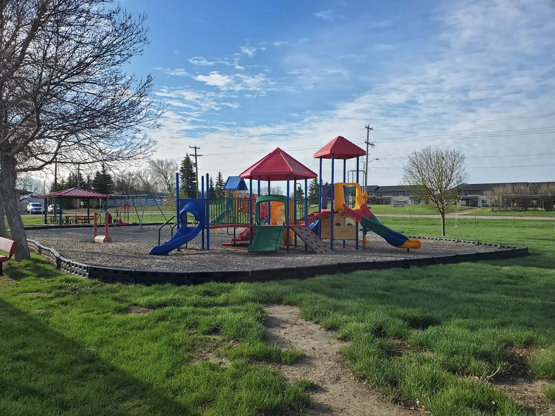 a playground with a slide
