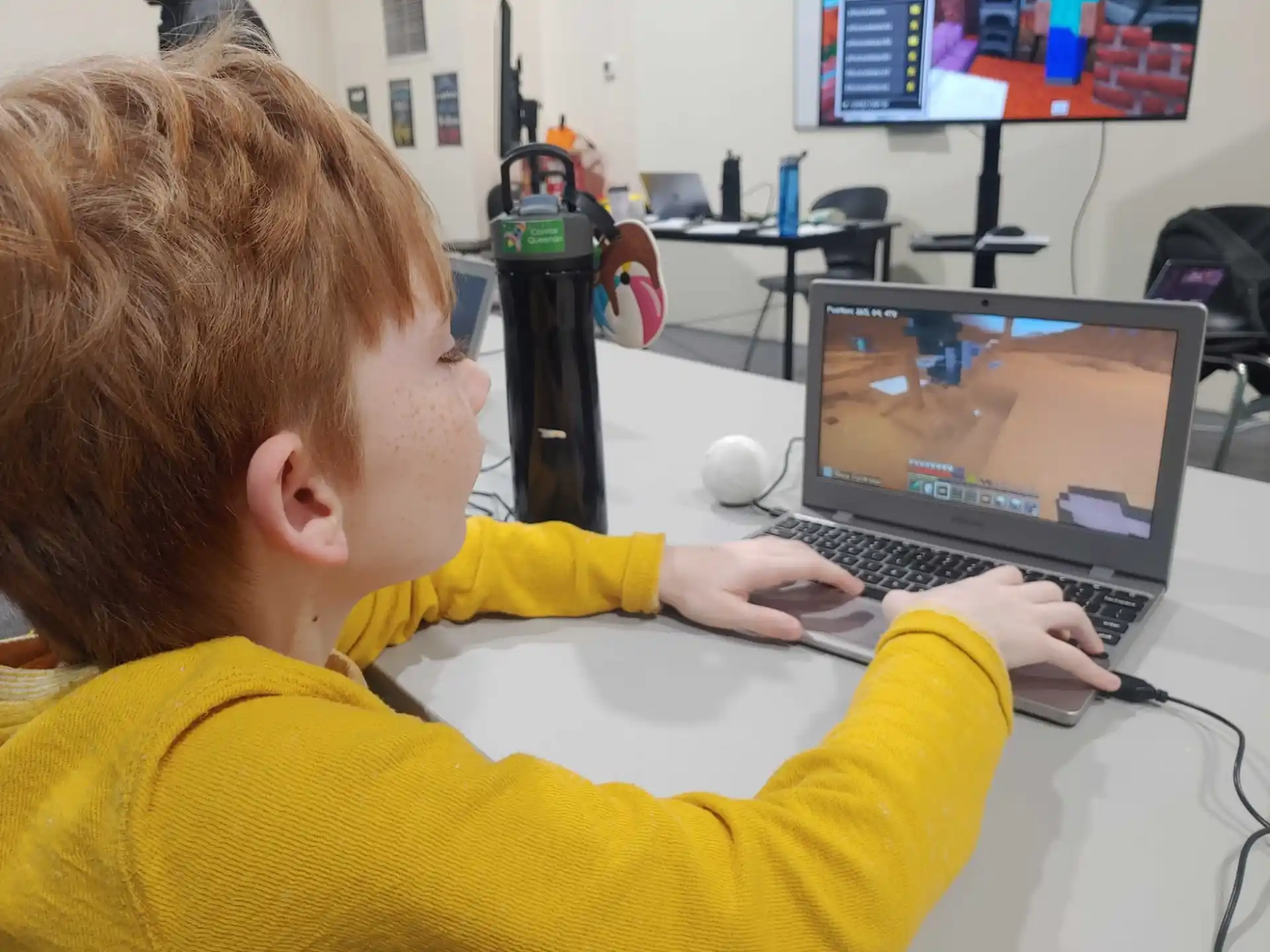 a young boy using a laptop