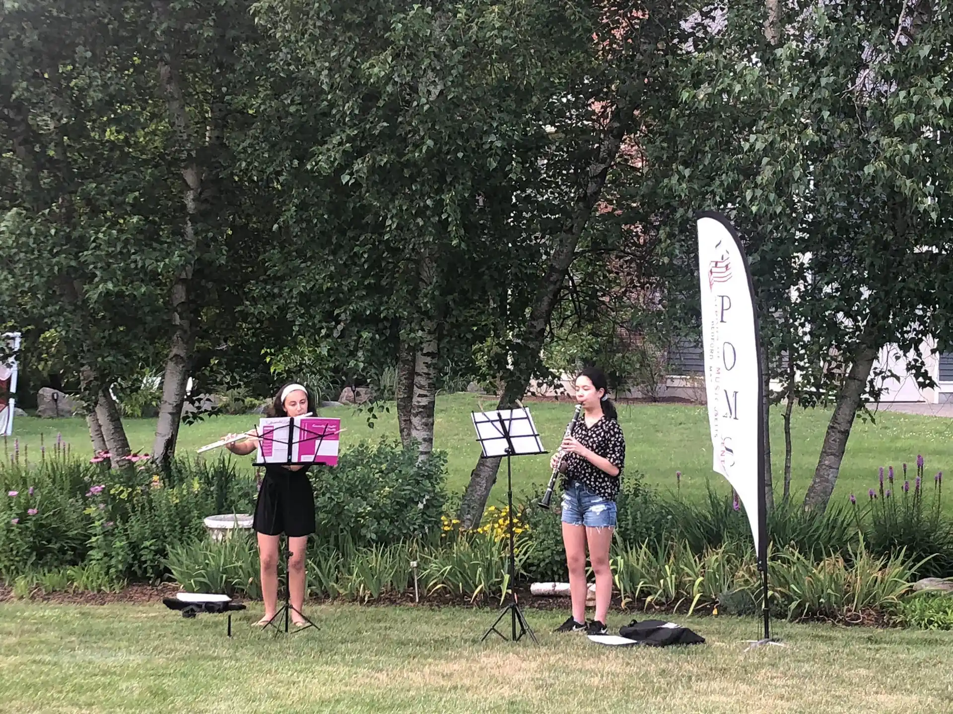 a couple of women holding musical instruments