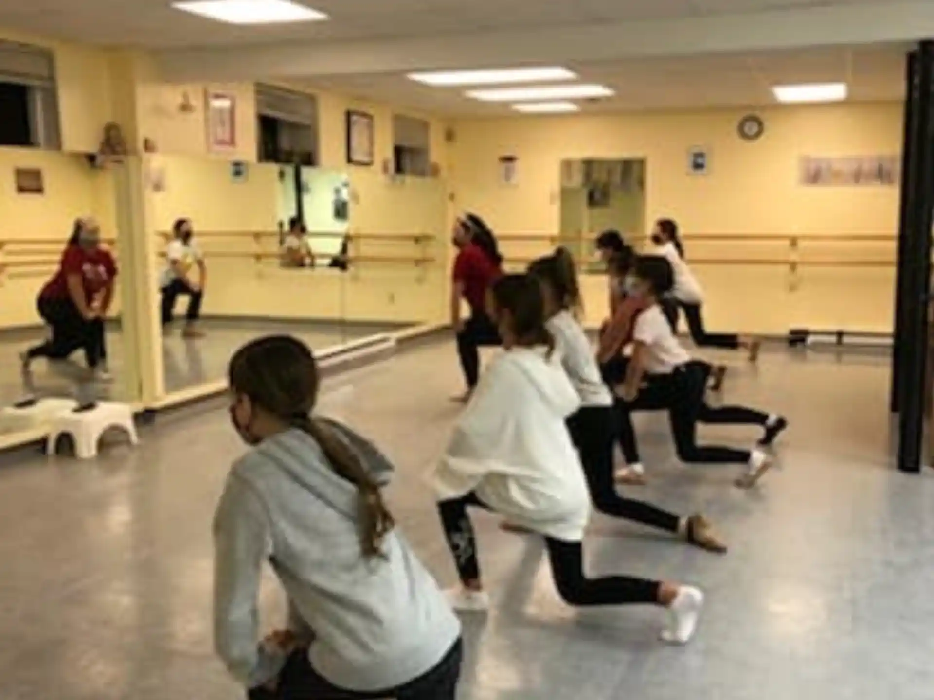 a group of people exercising in a gym