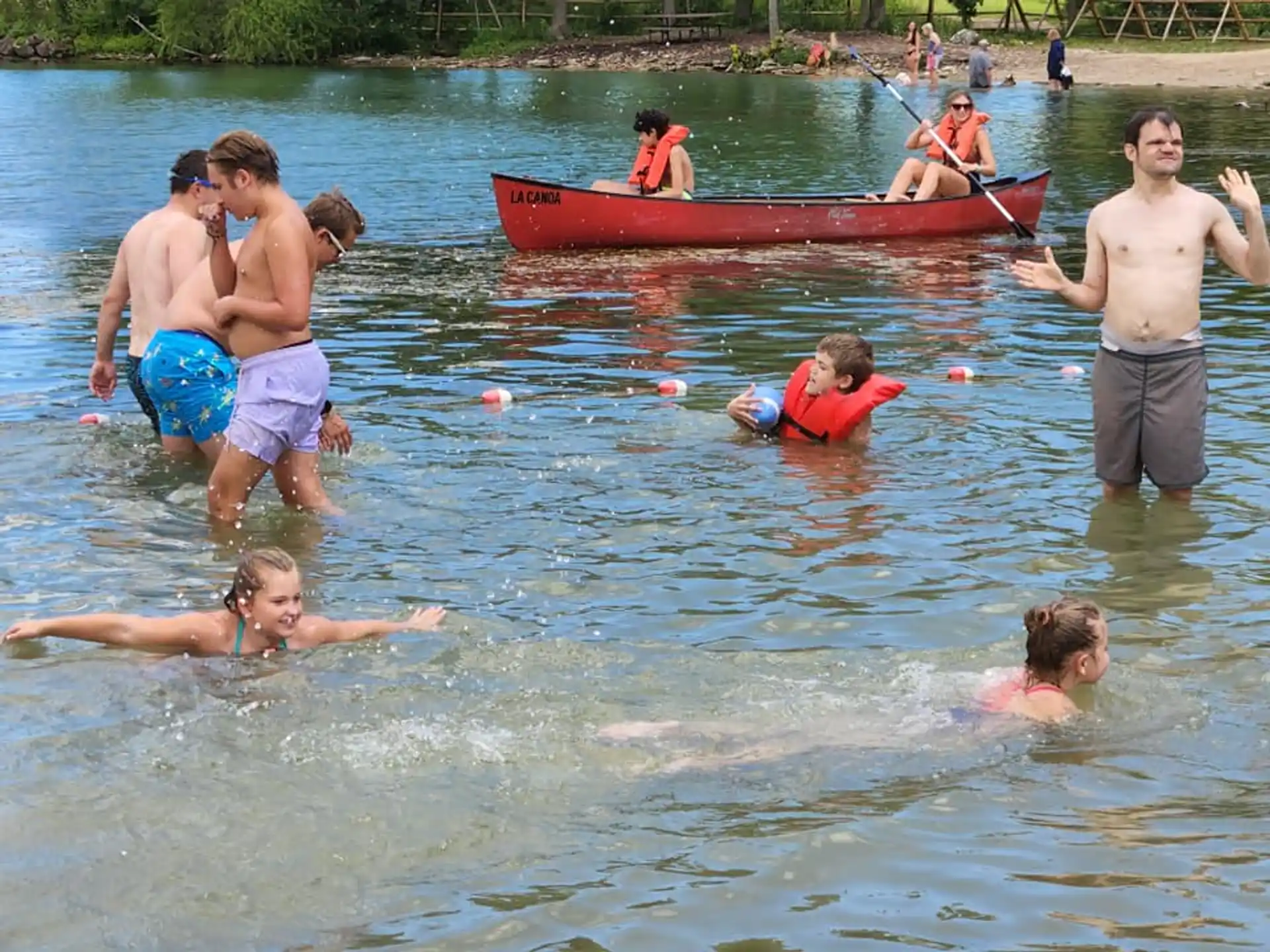 a group of people in the water