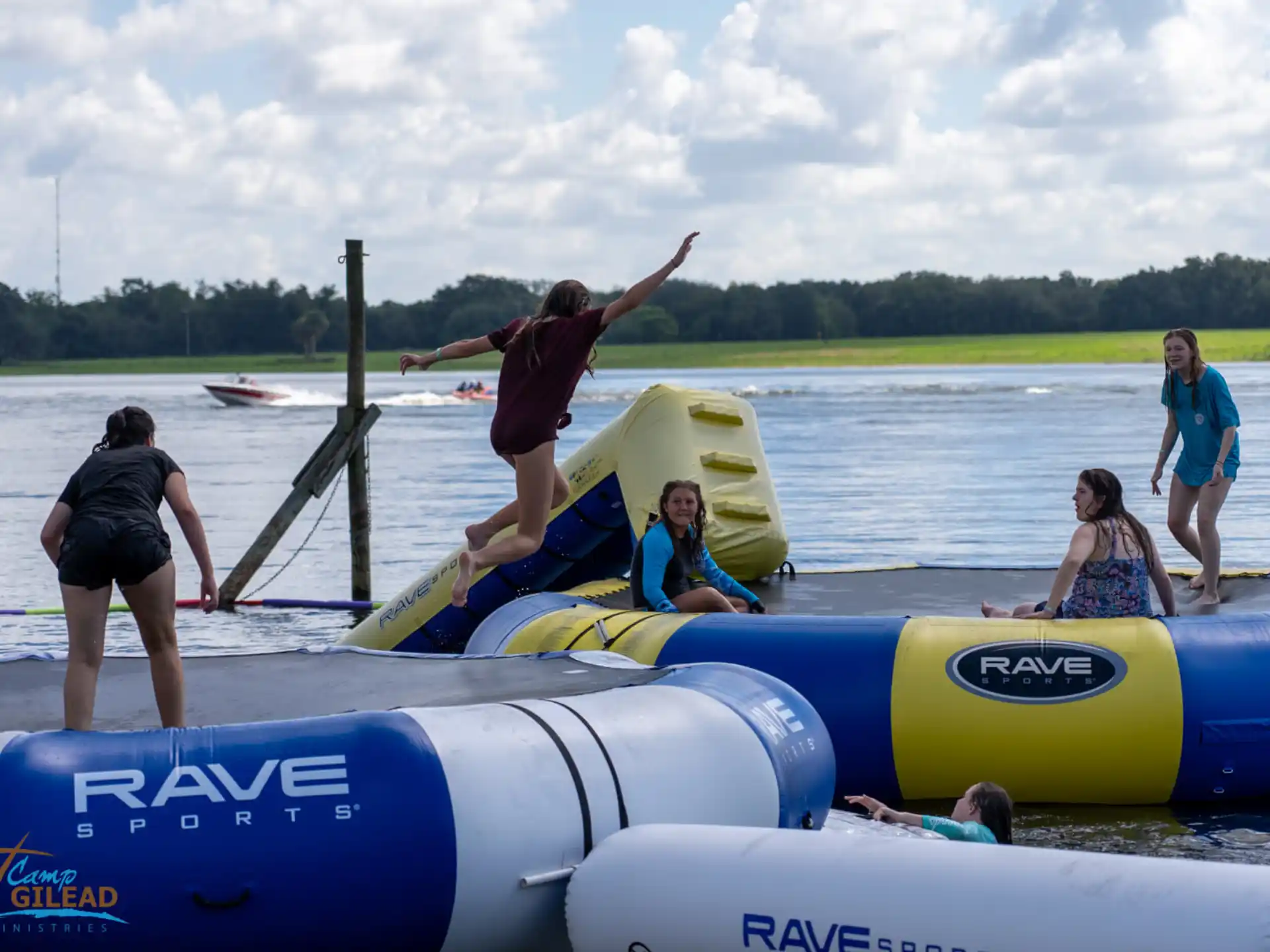 a group of people on a raft