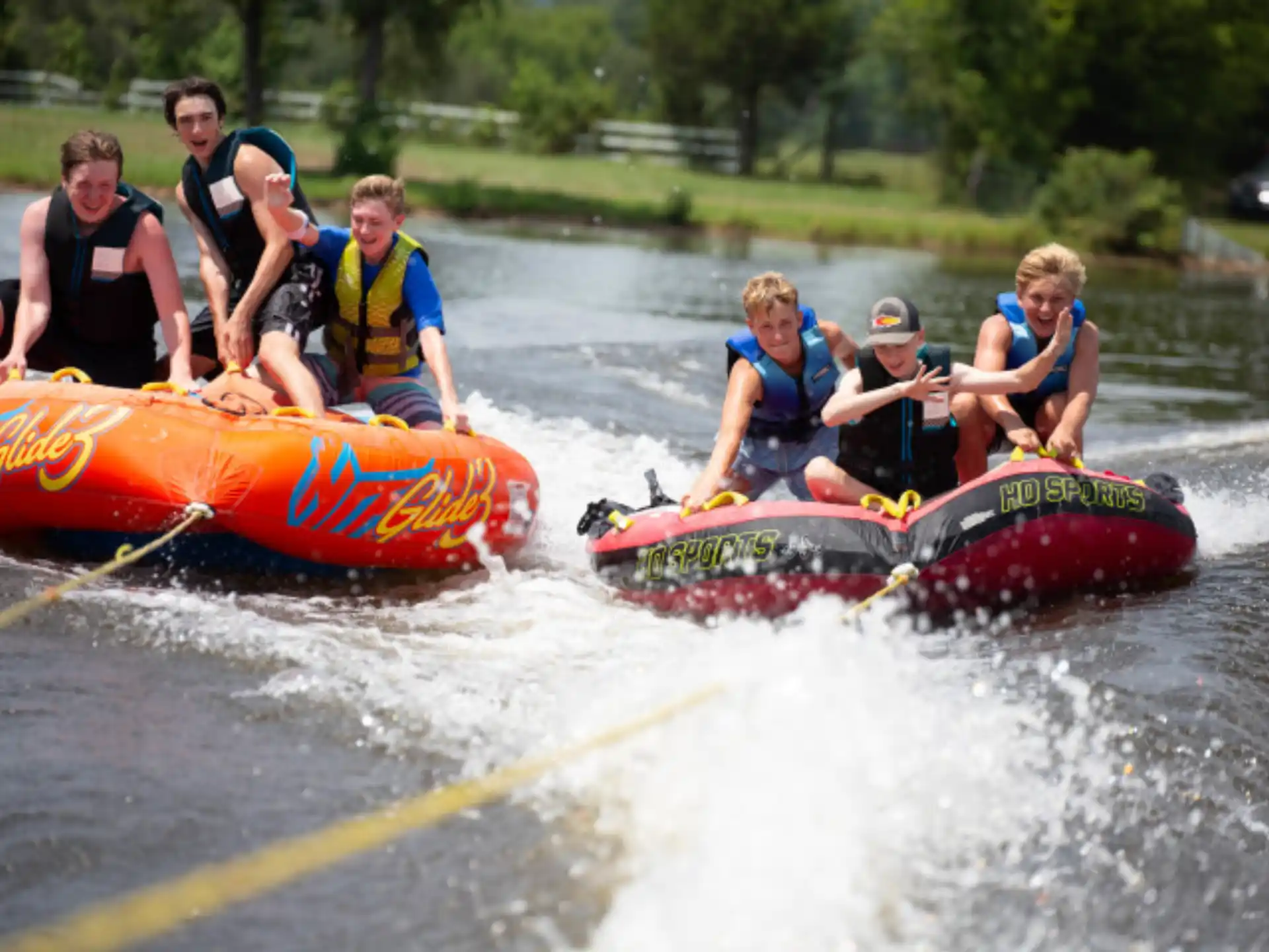 a group of people in a raft