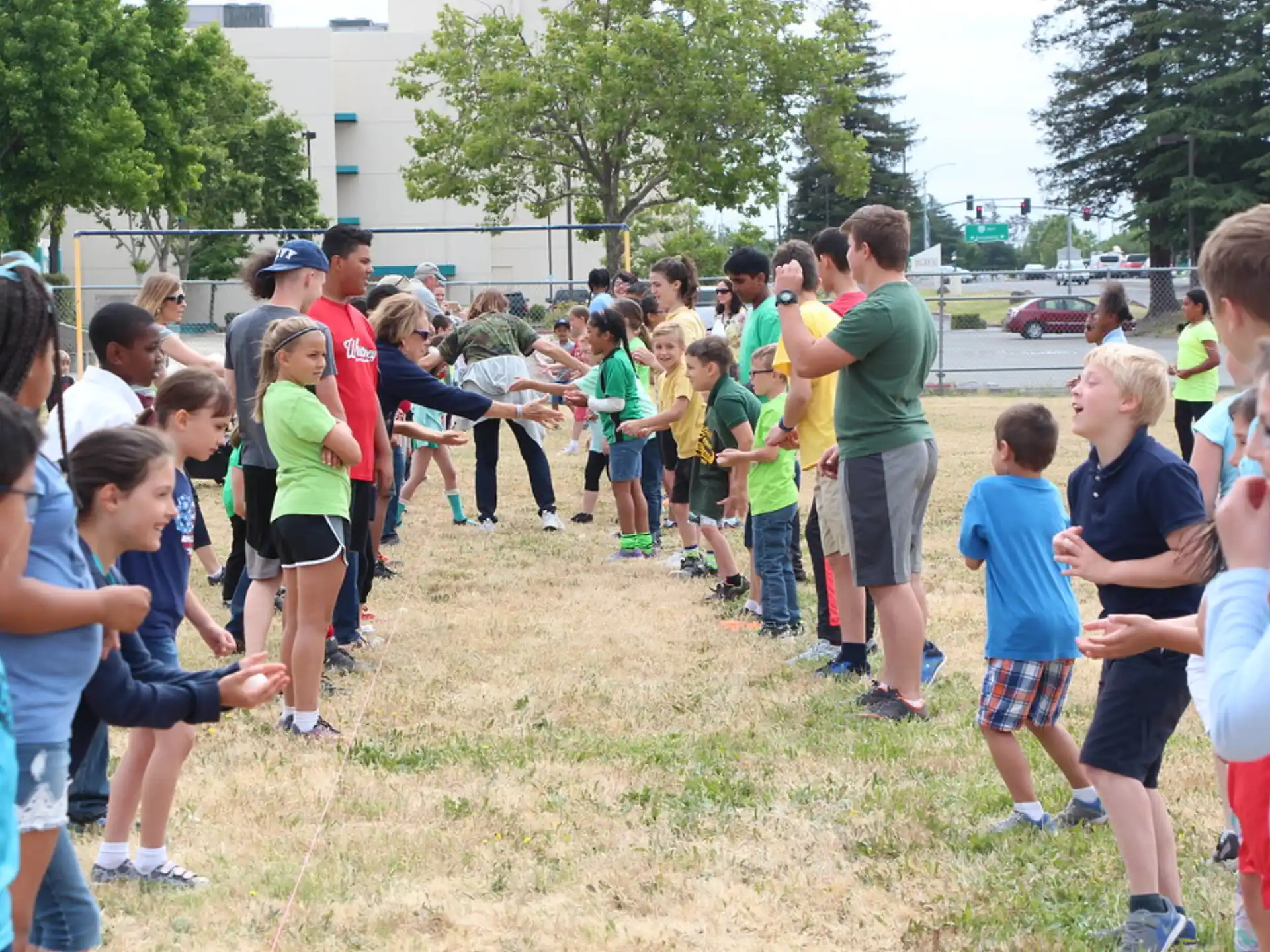 a group of children playing outside